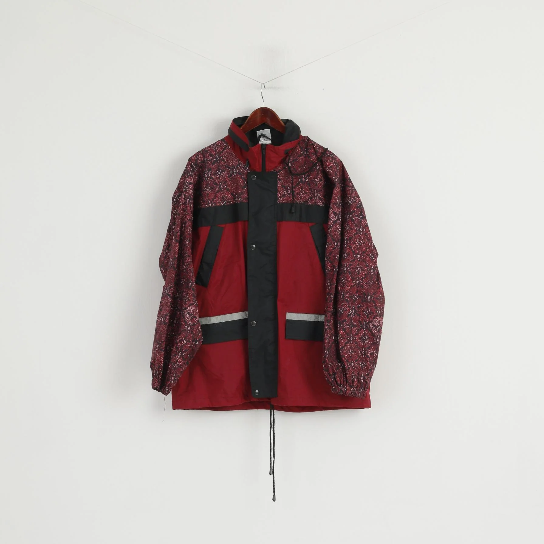 Shamp Men L Jacket Burgundy Nylon Waterproof Hooded Zip Up Rain Top