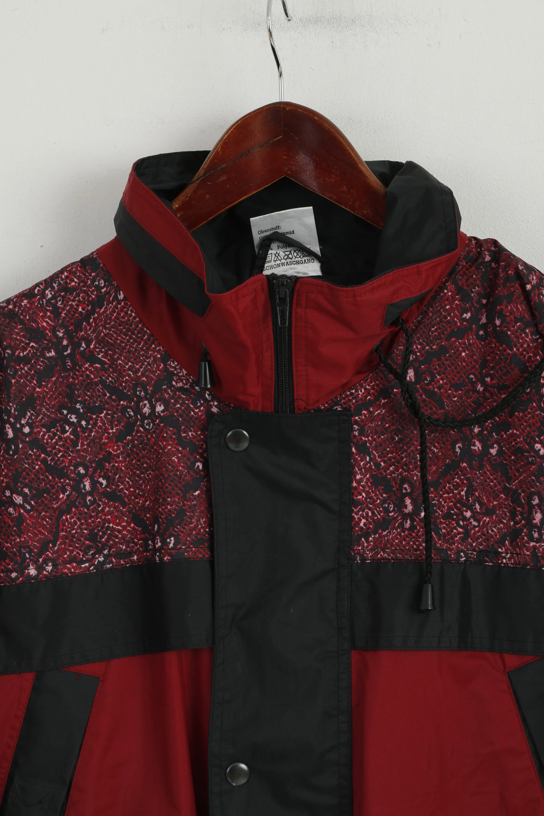 Shamp Men L Jacket Burgundy Nylon Waterproof Hooded Zip Up Rain Top - Image 2