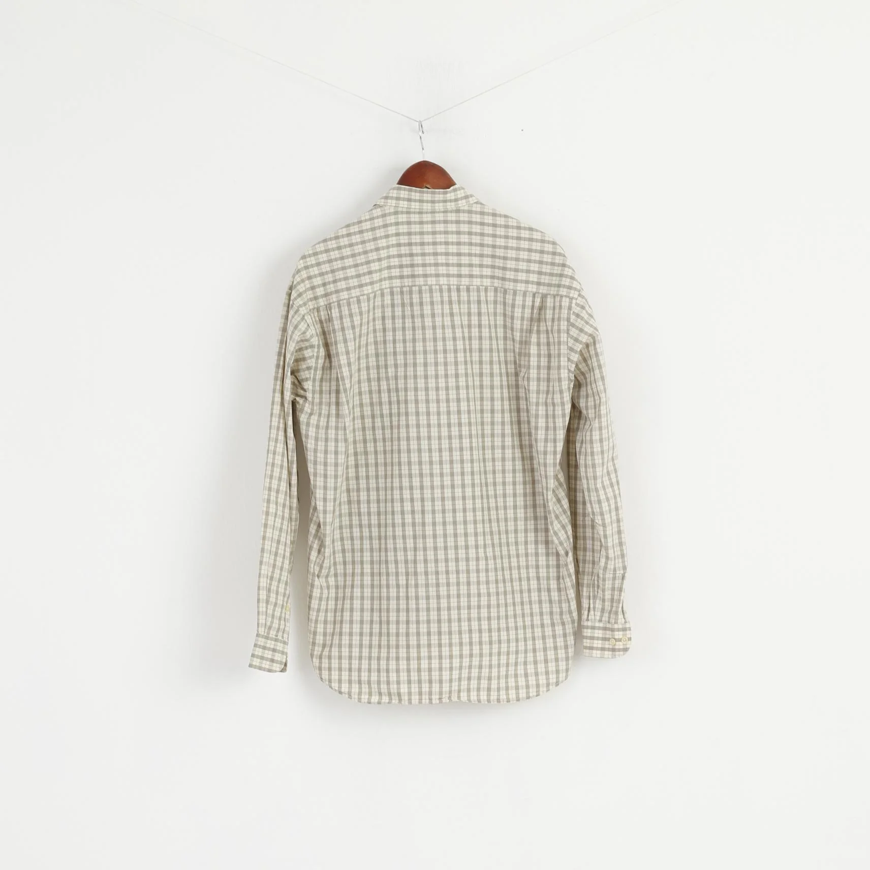 East West Men M Casual Shirt Beige Check Cotton Western Long Sleeve Top - Image 6