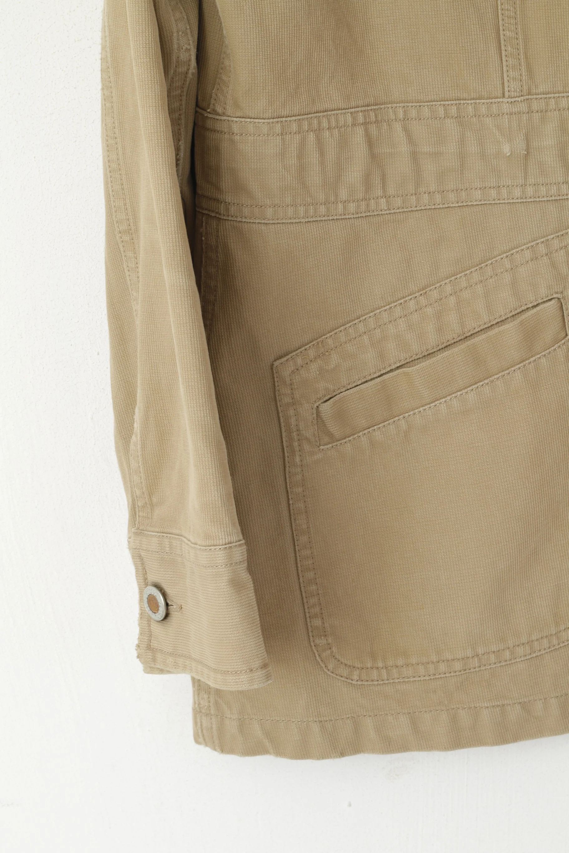 Peak Performance Women L Jacket Beige Denim Cotton Buttoned Classic Top - Image 3
