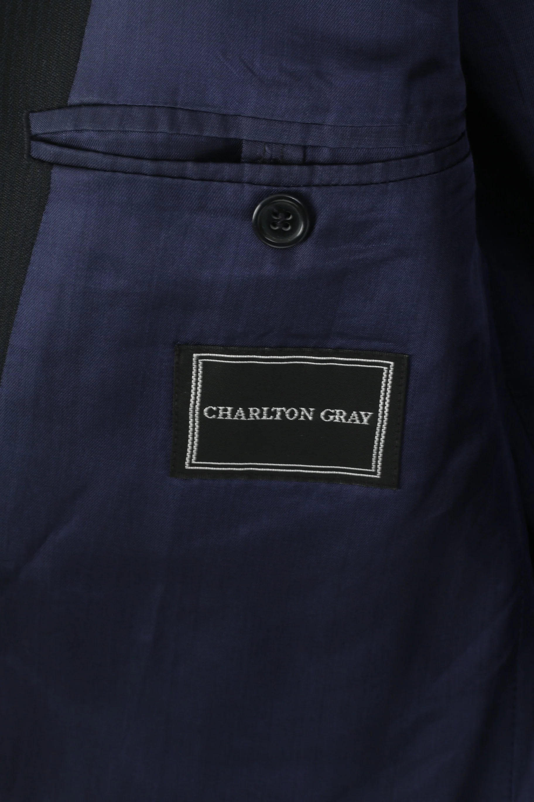 Charlton Gray Men 42 Short Blazer Navy Striped Wool Single Beatsed Jacket - Image 4