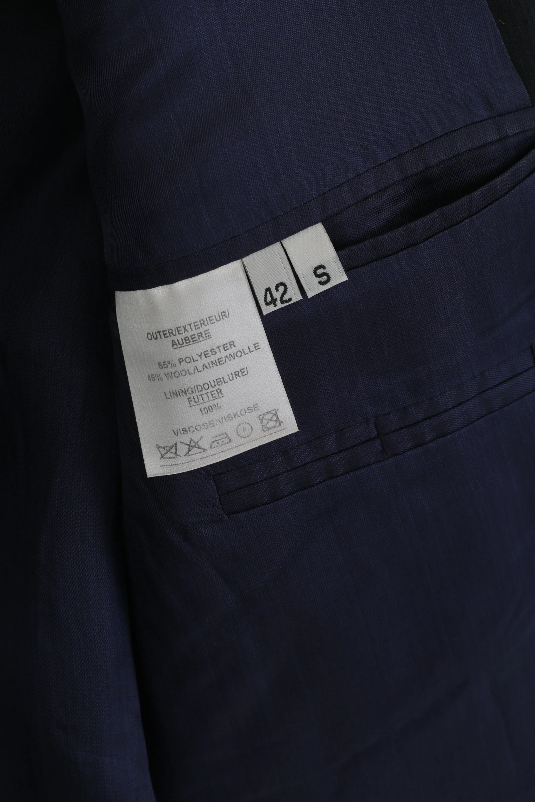Charlton Gray Men 42 Short Blazer Navy Striped Wool Single Beatsed Jacket - Image 5