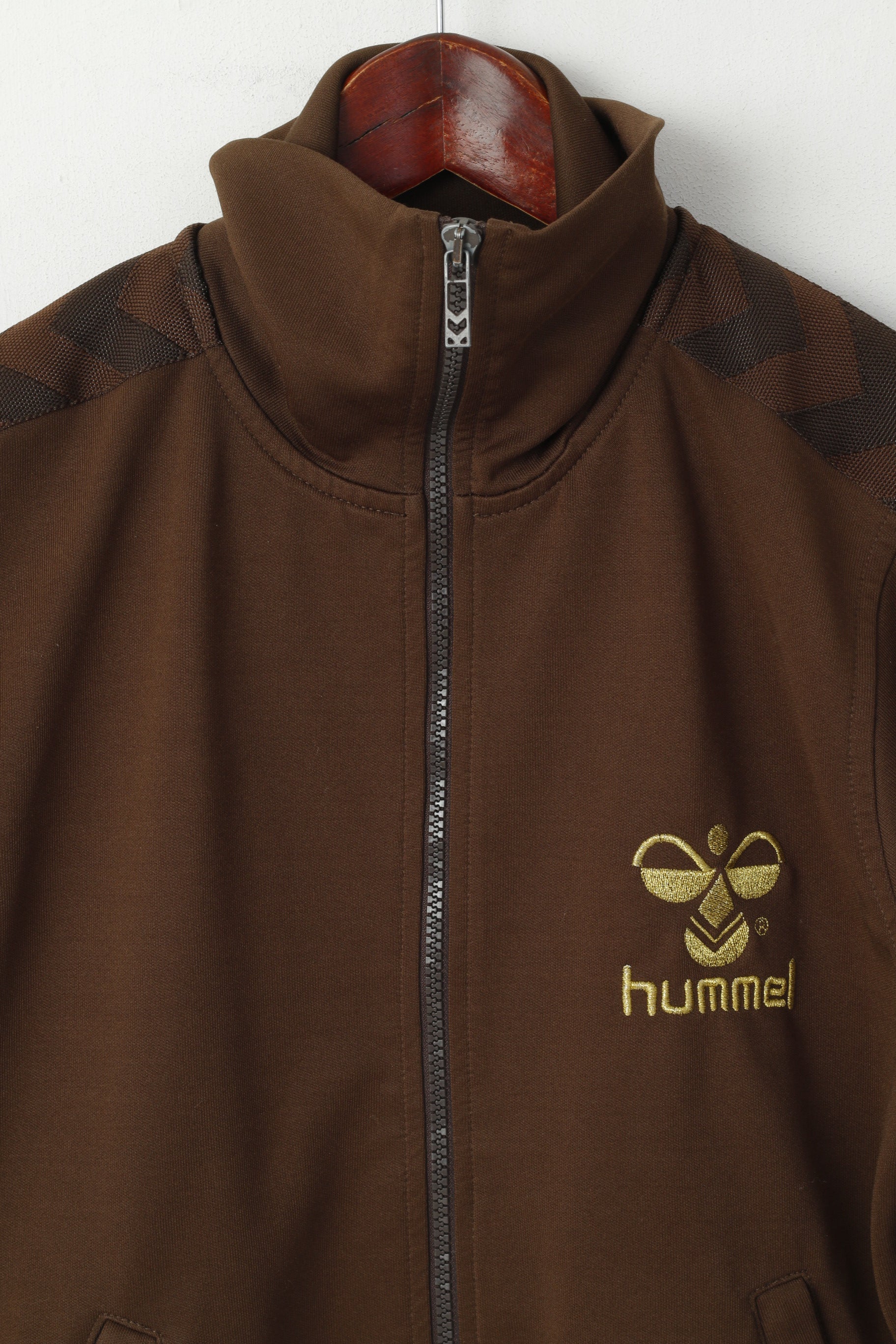 Hummel Women L (M) Sweatshirt Brown Shiny Zip Up Sport Tracksuit Top - Image 2