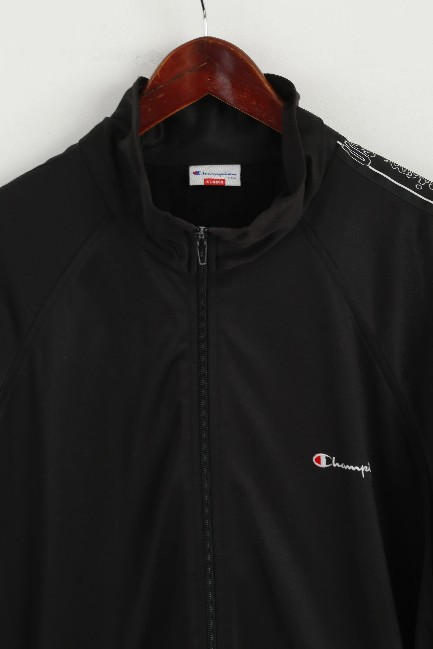 Champion Men XL Sweatshirt Black Shiny Retro Full Zipper Nepomniashy Top - Image 2