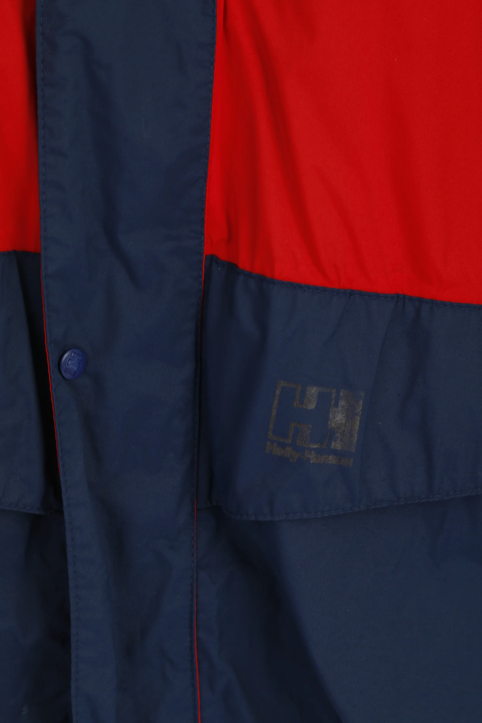 Helly Hansen Men L Jacket Red Navy Nylon Hidden Hood Vintage Sailing Top - Image 3