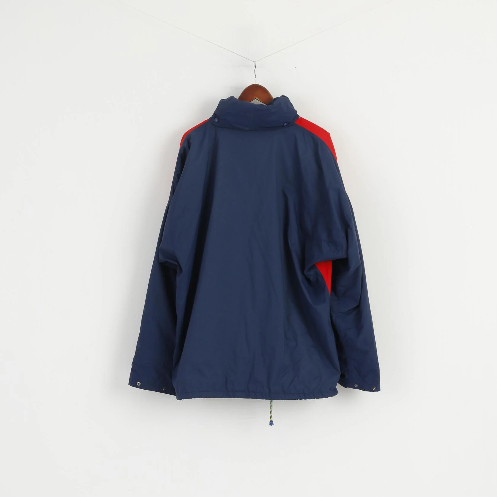 Helly Hansen Men L Jacket Red Navy Nylon Hidden Hood Vintage Sailing Top - Image 7