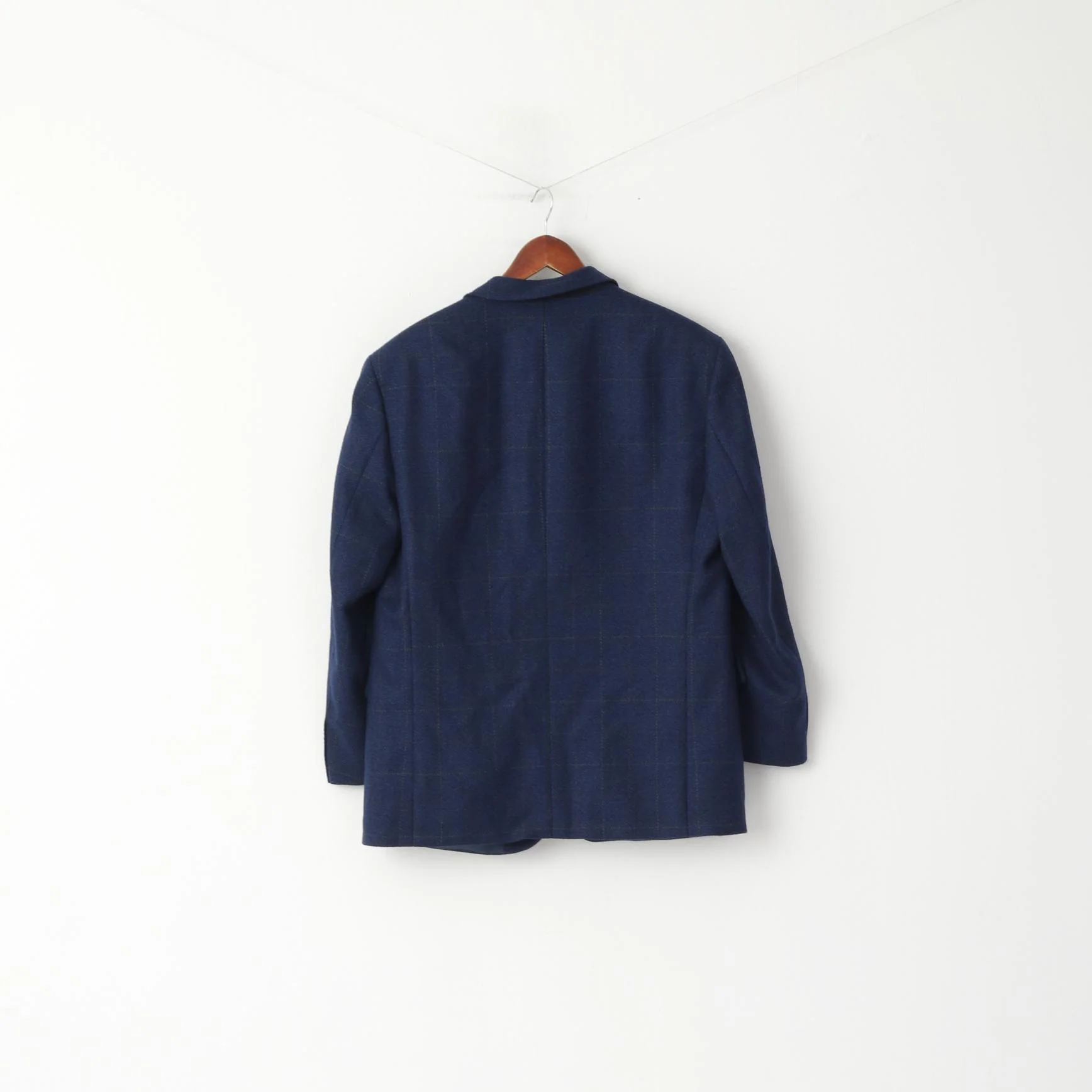 Bugatti Men 26 46 Blazer Navy Pure Wool Check Single Breasted Shoulder Pads Jacket - Image 6