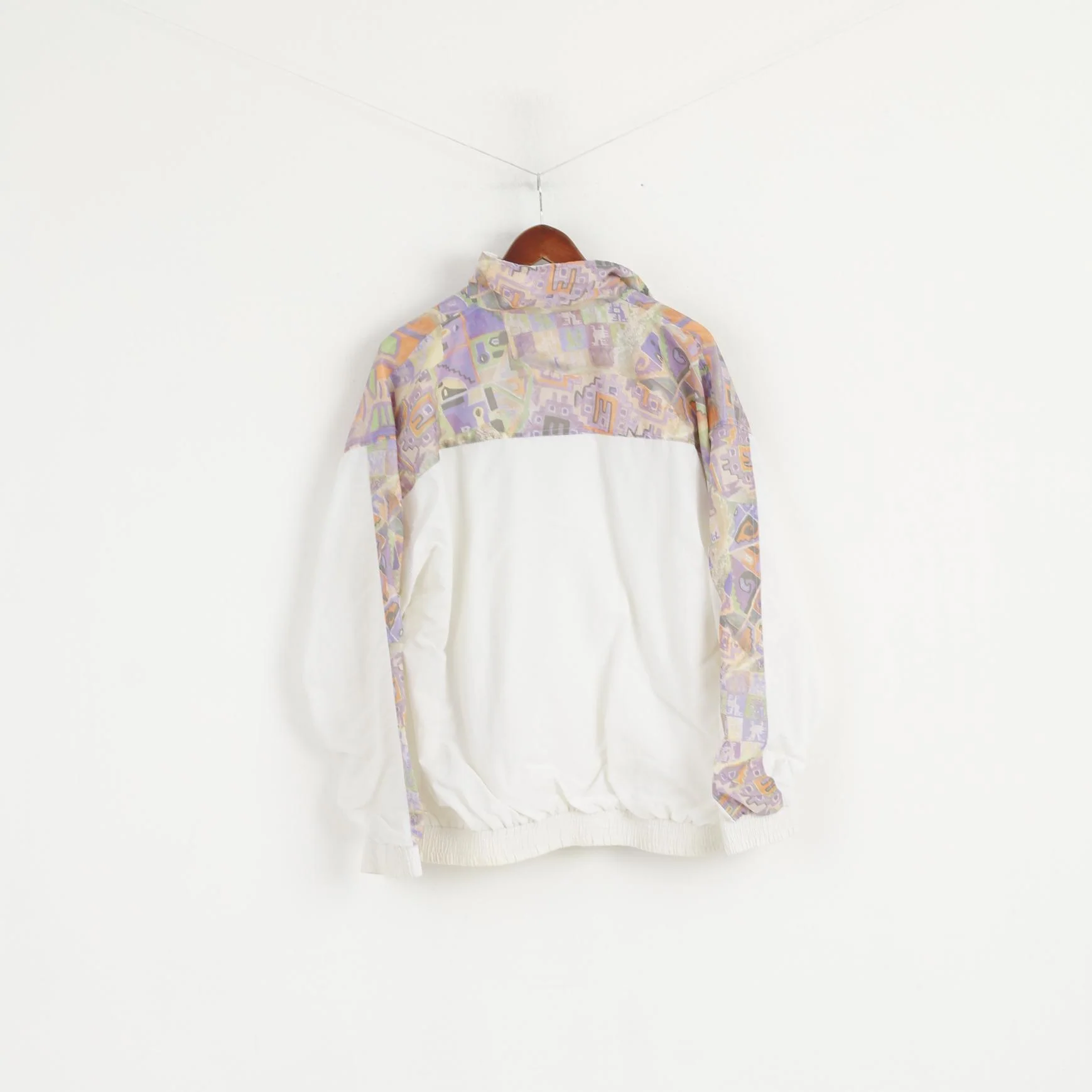 Giorgio Vincenzo Men L Jacket White Vintage Printed Nylon Full Zipper Bomber Top - Image 6