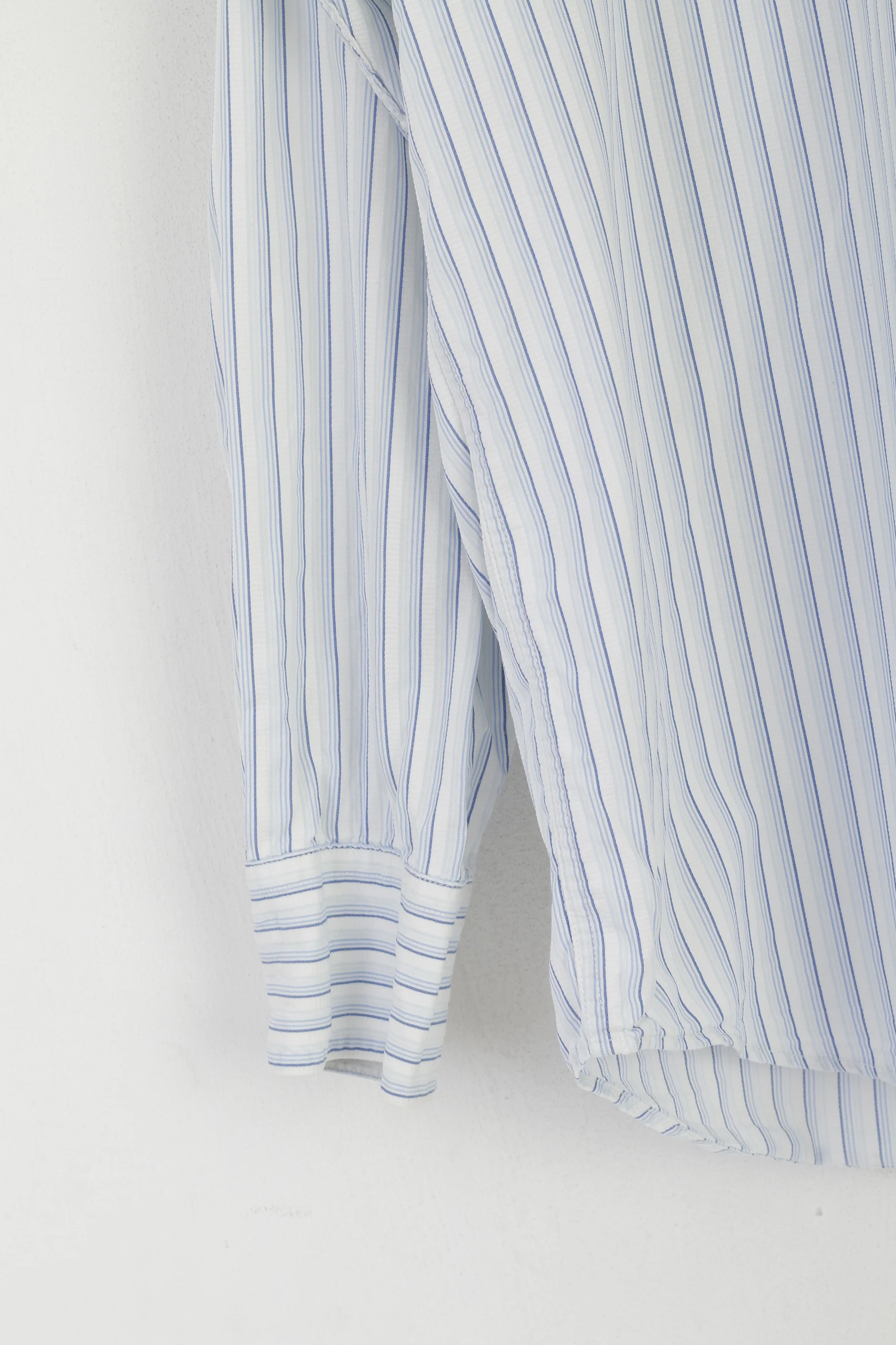 Calvin Klein Men L Casual Shirt White Blue Striped Cotton Long Sleeve Top - Image 3