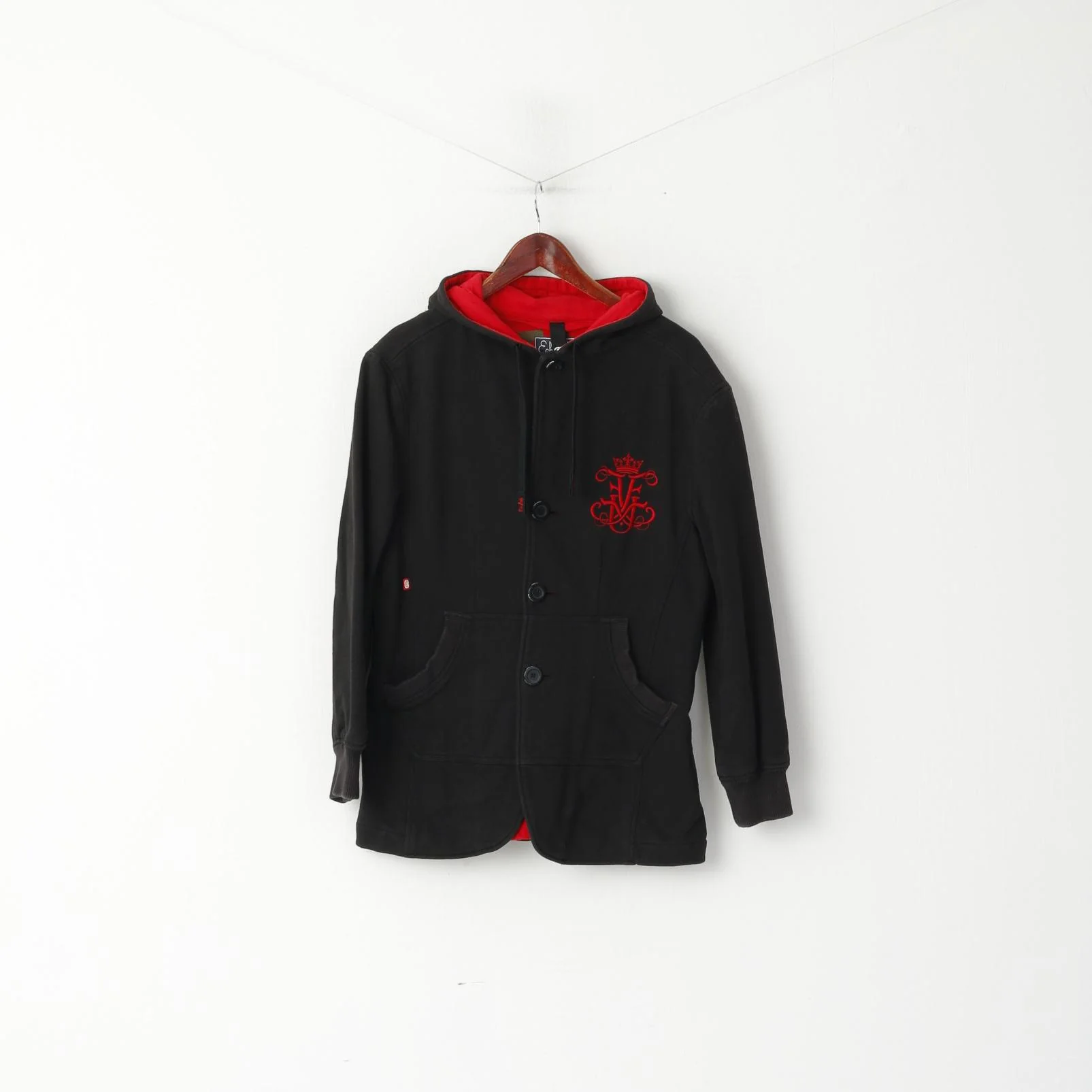 Ecko Unltd. Men S Sweatshirt Black Cotton Detailed Hooded Button Front Top