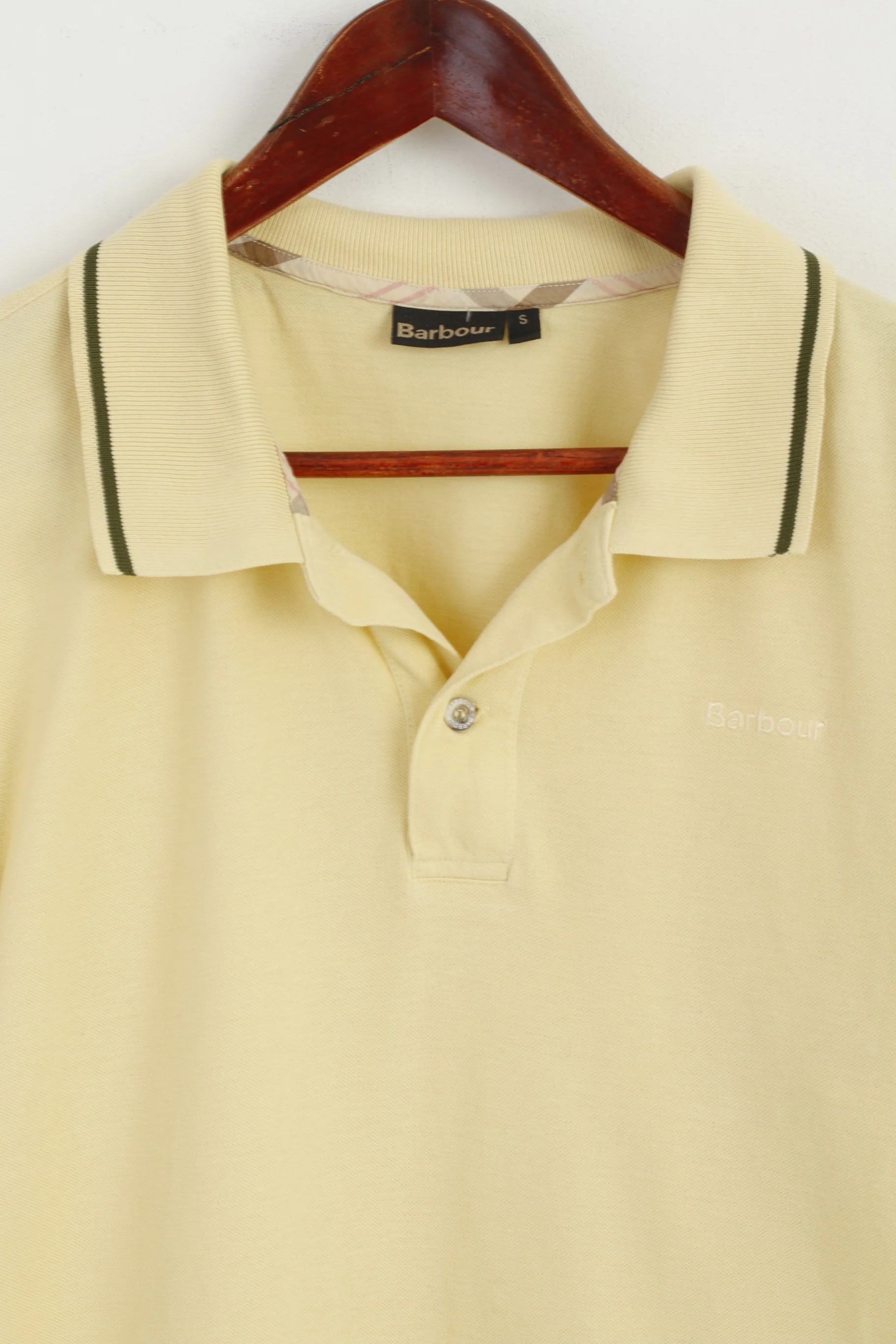 Barbour Men S Polo Shirt Yellow Cotton Detailed Buttons Plain Top - Image 2