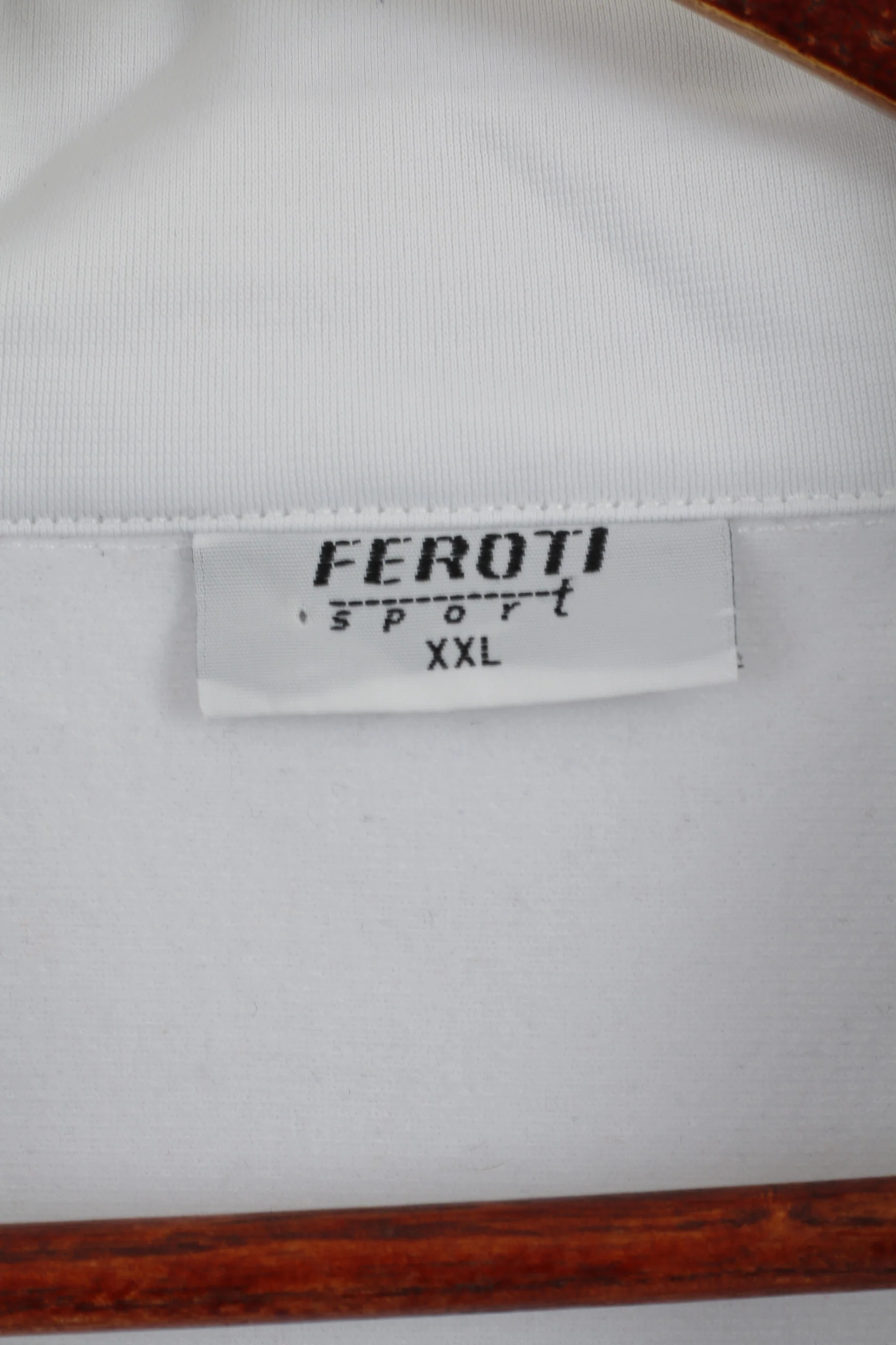 Feroti Sport Men XXL Sweatshirt White Navy Shiny Full Zipper Oldschool Retro Top - Image 4