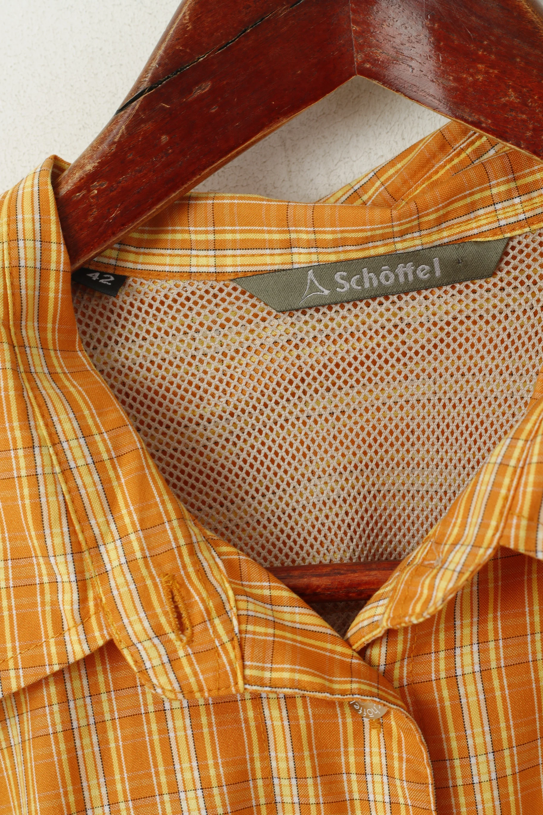 Schoffel Women 42 L Casual Shirt Orange Checkered Outdoor Vintage Mountain Top - Image 3