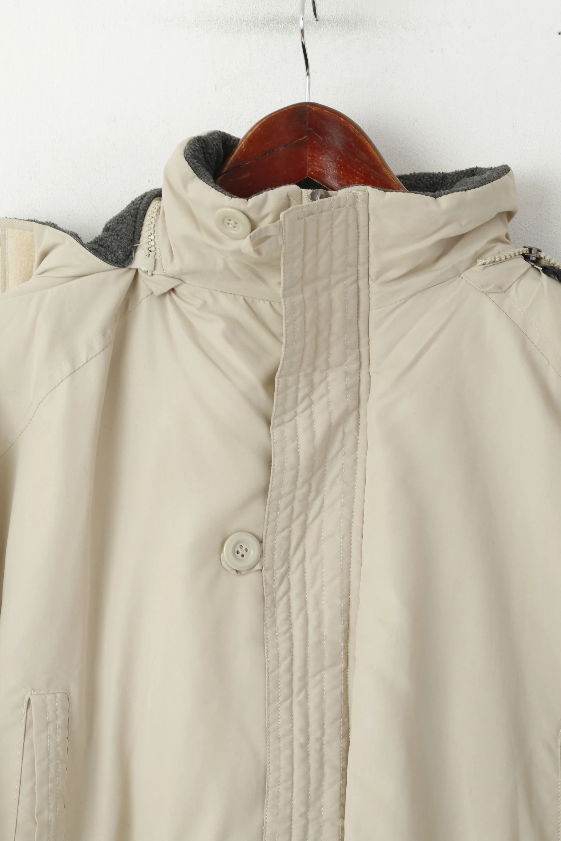 Greygoose Men XL Jacket Beige Nylon Padded Winter Hooded Chore Full Zip Top - Image 2