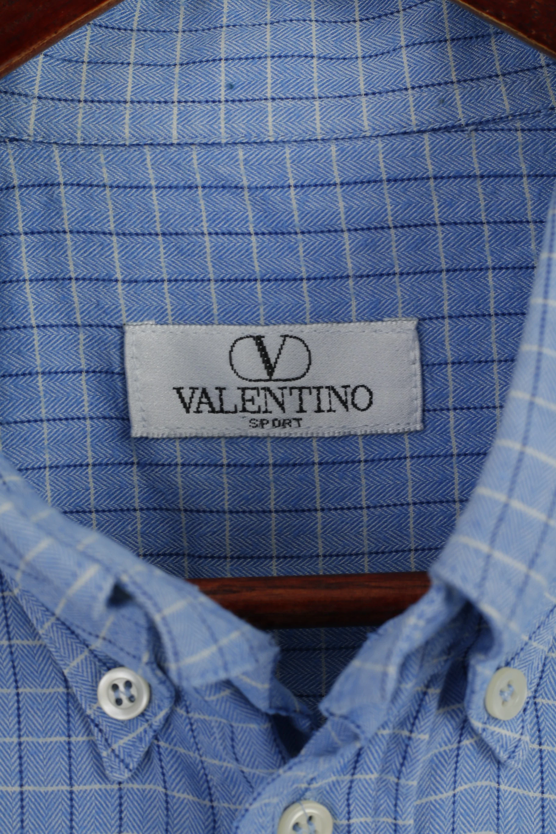Valentino Sport Men L Casual Shirt Blue Check Cotton Long Sleeve Italy Top - Image 4
