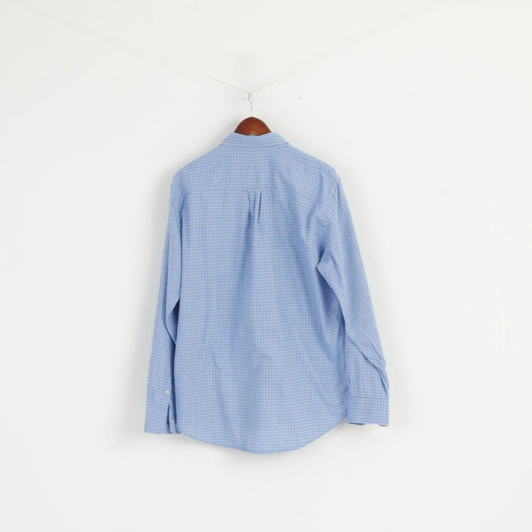 Valentino Sport Men L Casual Shirt Blue Check Cotton Long Sleeve Italy Top - Image 8