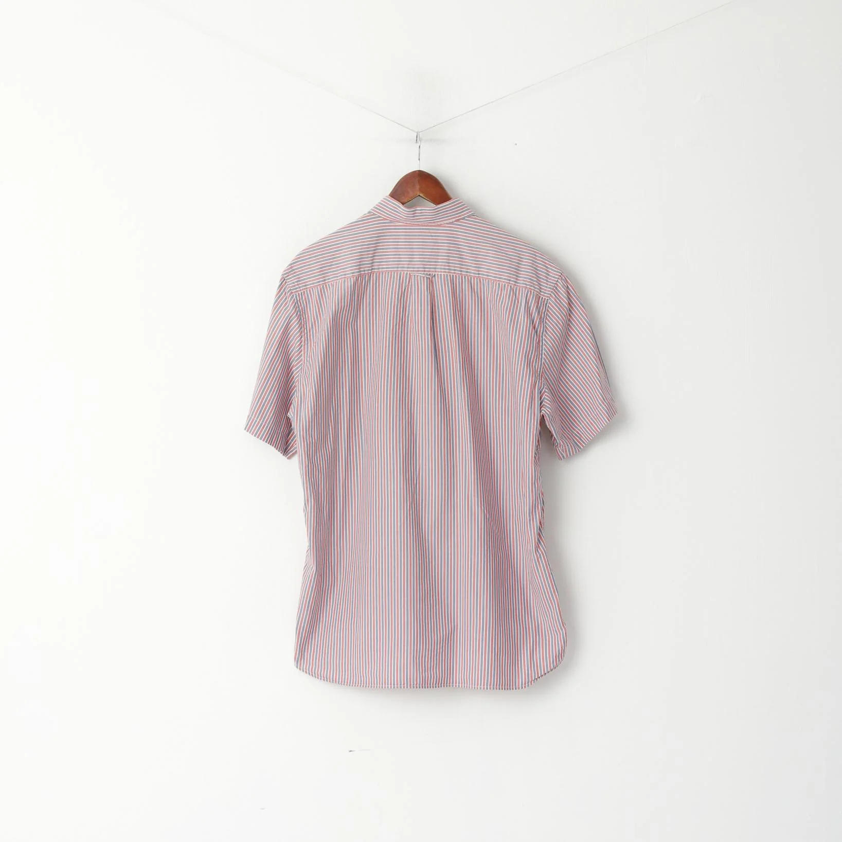 GANT Men L Casual Shirt Red Blue Striped Cotton Amagansett Oxford Fit Short Sleeve Top - Image 5
