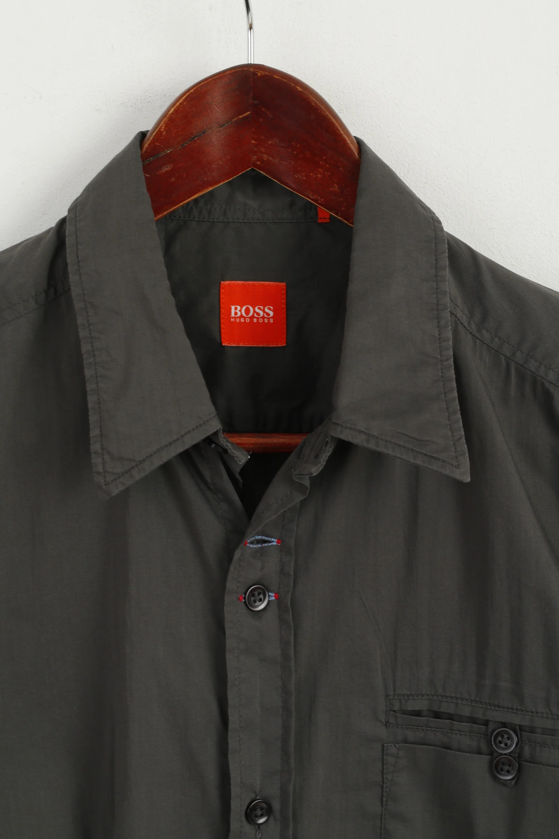 Hugo Boss Men M Casual Shirt Gray Cotton Nylon Blend Soft Long Sleeve Fit Top - Image 2