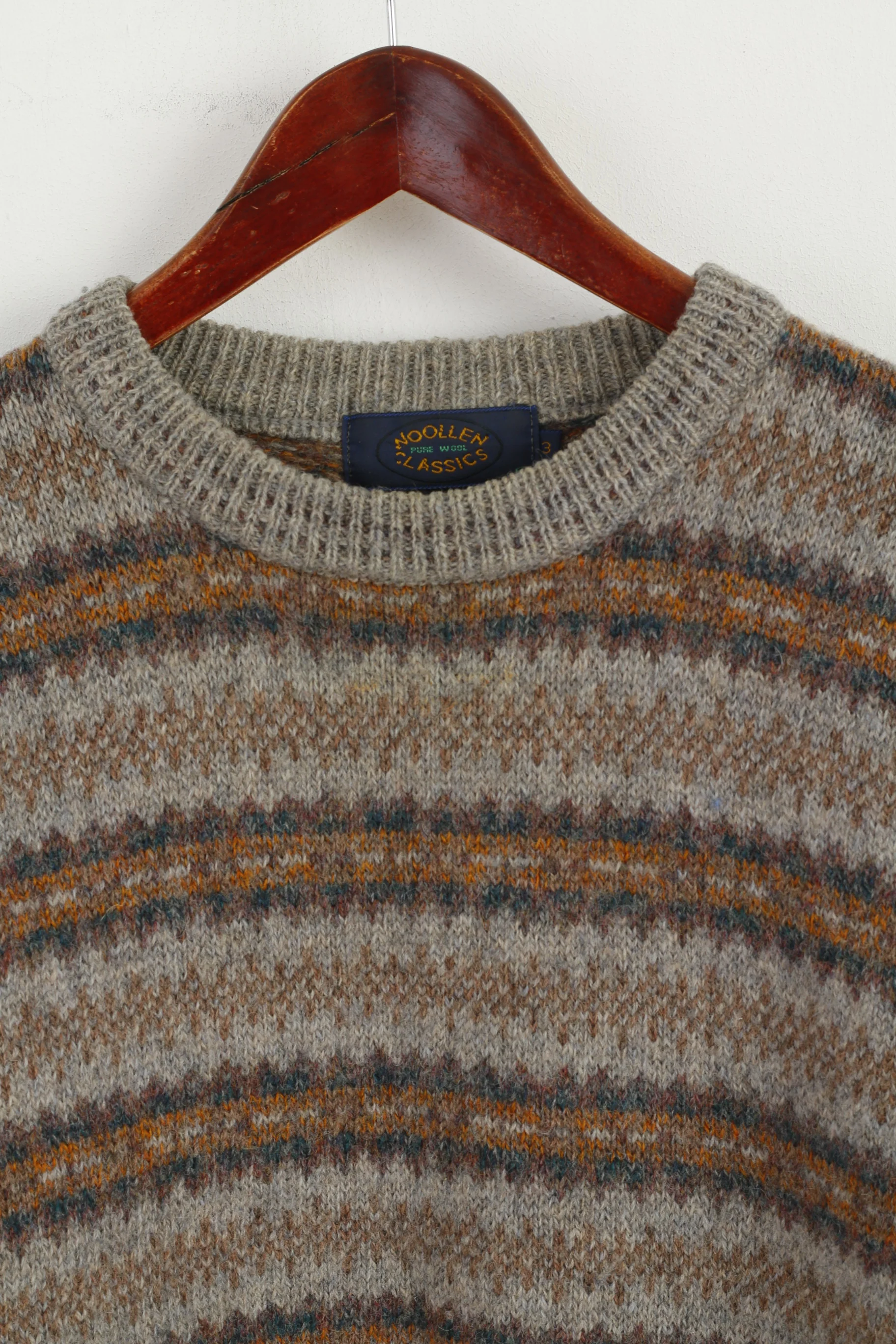 Woolen Classics Women 3 M Jumper Grey Nordic Print 100% Wool Sweater - Image 2