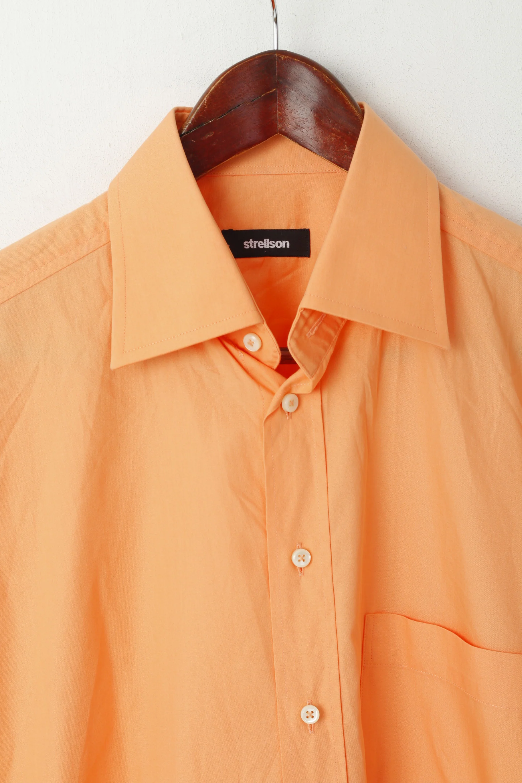 Strellson Men 39 15.5 M Casual Shirt Orange Cotton Plain Short Sleeve Top - Image 2