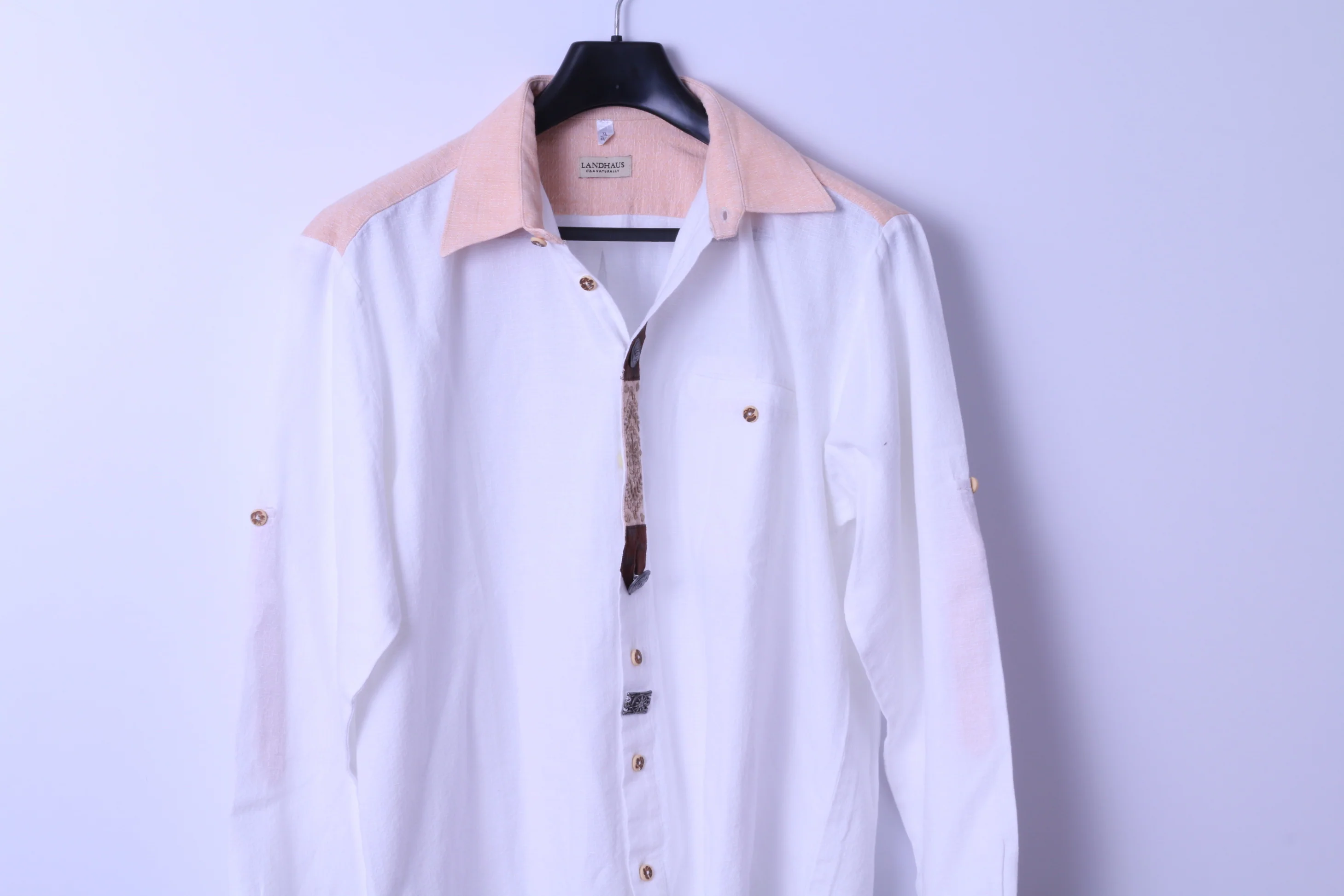 LANDHAUS C&A Naturally Mens XL 43/44 Casual Shirt White Cotton Tyrol Ebroidered Top - Image 2