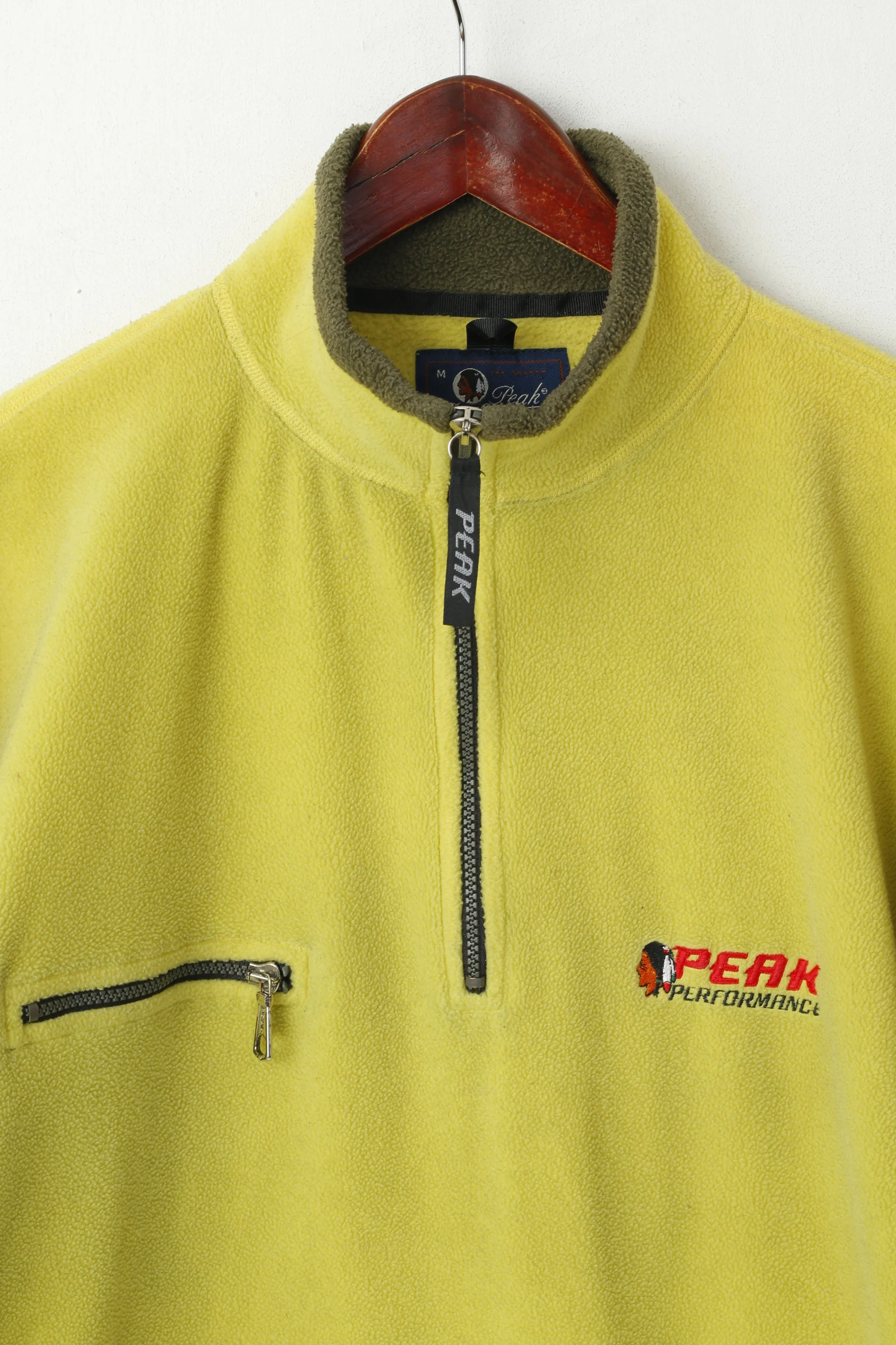 Peak Performance Men M Fleece Top Lime Pullover Zip Neck Pocket Outdoor Top - Image 2