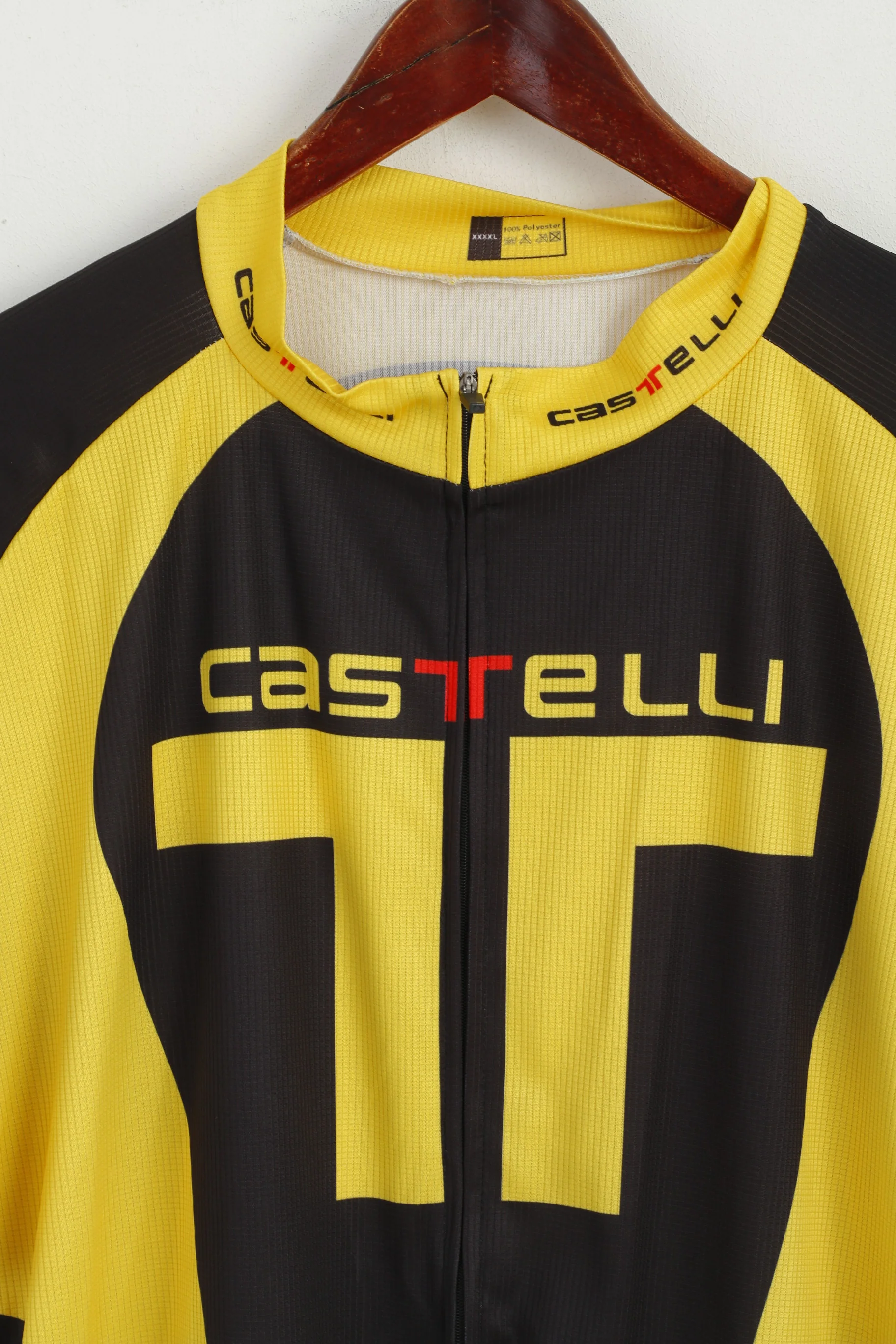 Castelli Men 4XL (XXL) Cycling Shirt Yellow Black Race Bike Full Zipper Jersey Top - Image 2