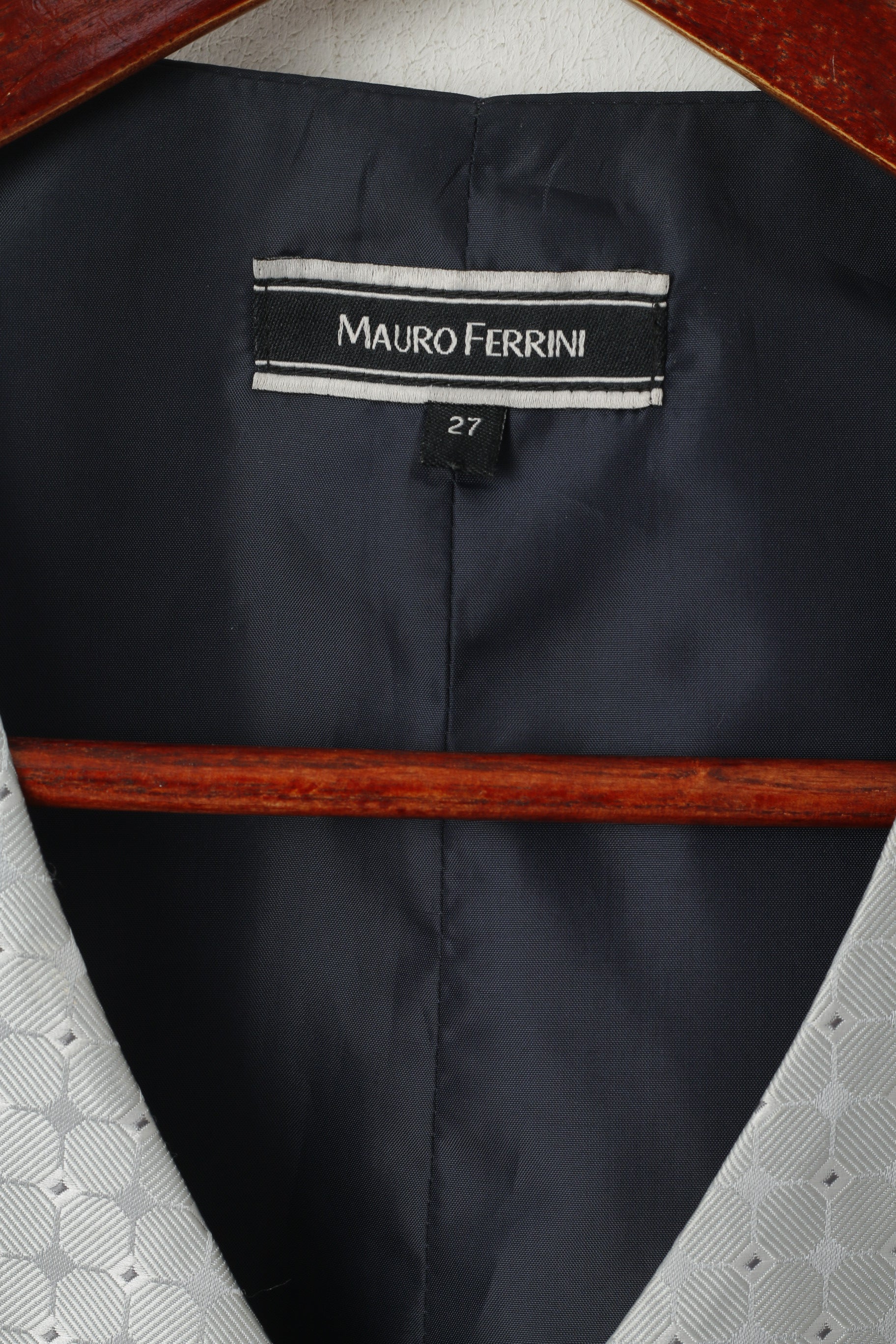 Mauro Ferrini Men 27 L Waistcoat Grey Navy Shiny Wedding Elegant Vest - Image 3