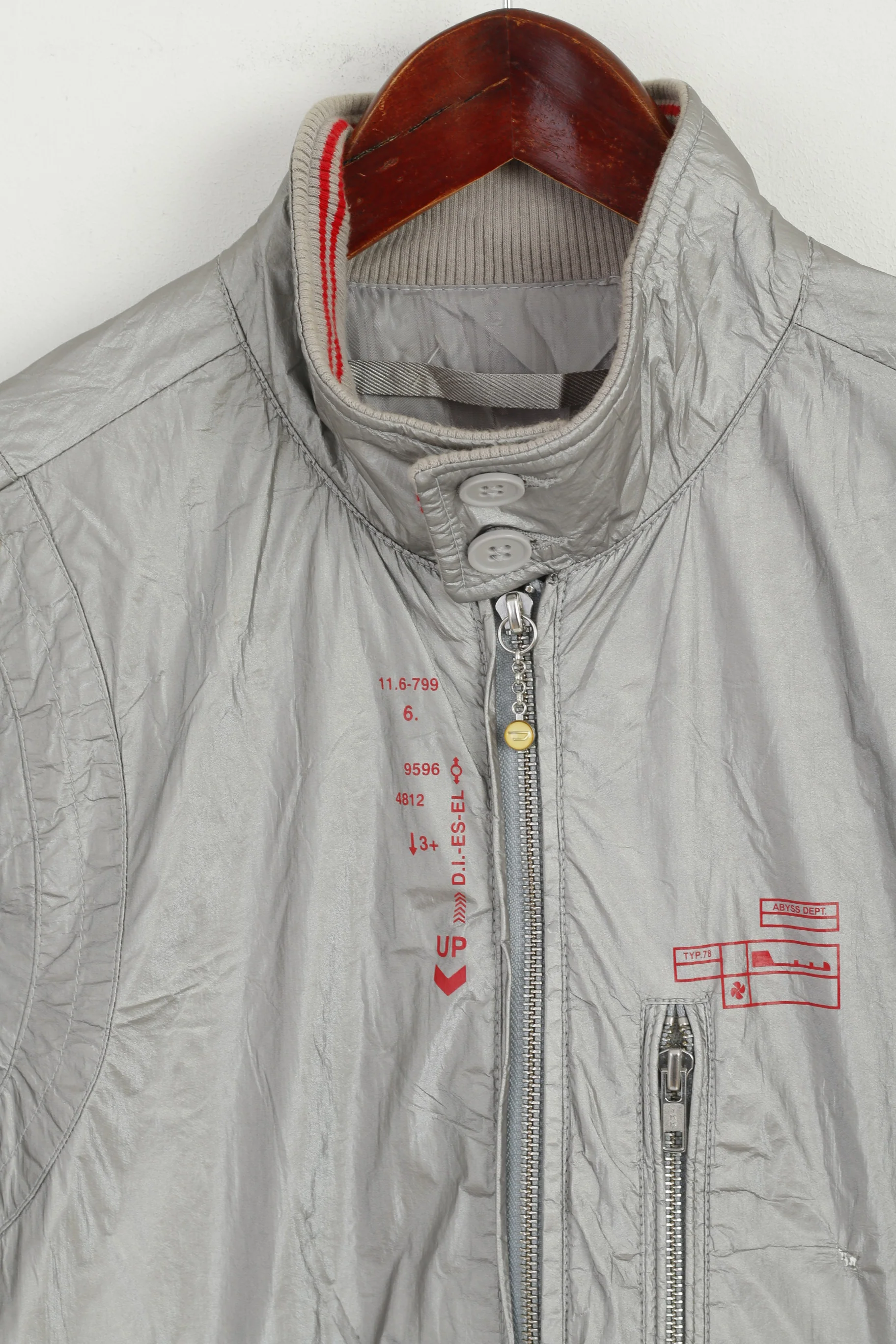 Diesel Women L Jacket Silver Shiny Full Zipper Bomber Typ 78 Project Space Top - Image 2