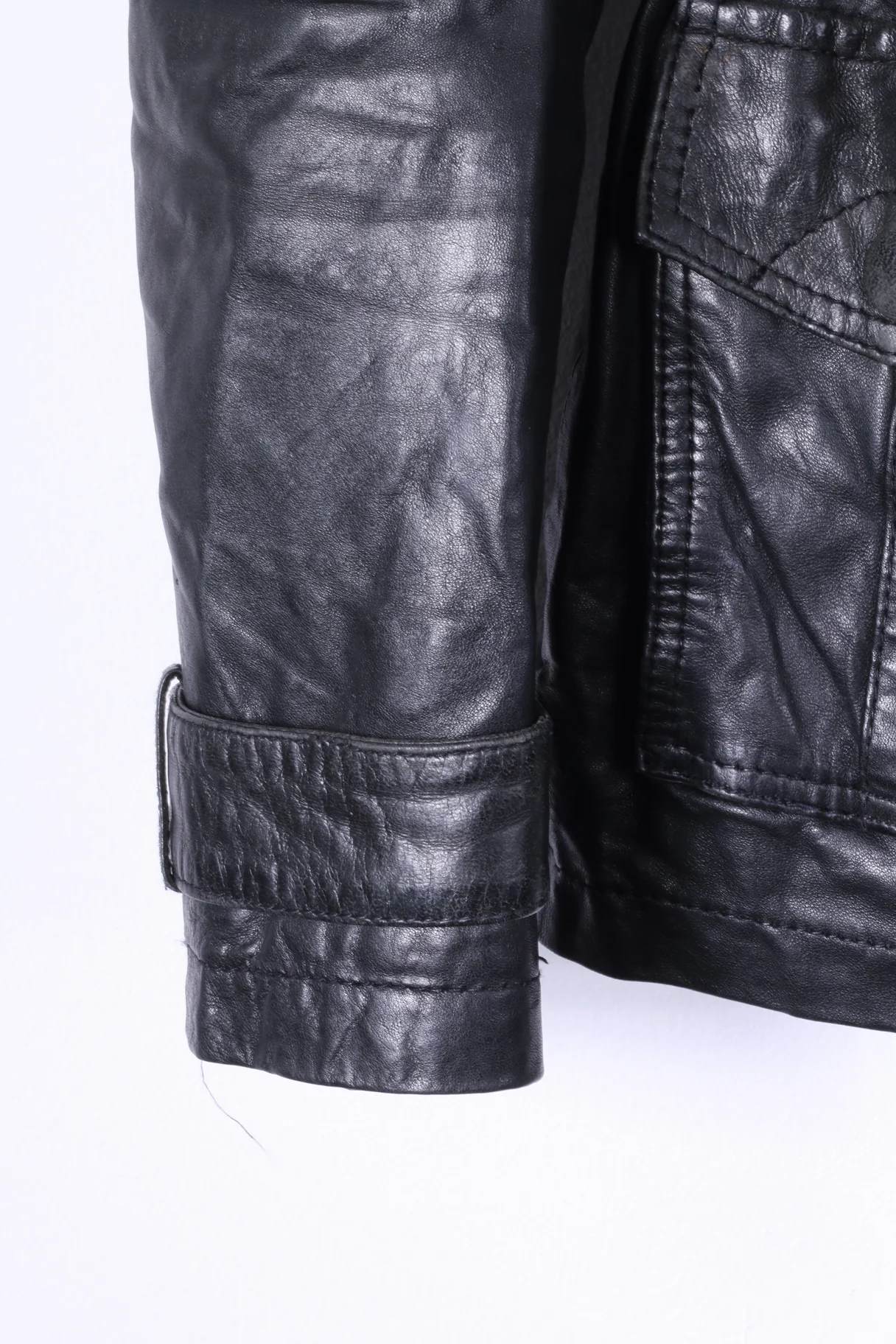 River Island Womens 10 S Jacket Black Leather Full Zipper Belted Biker Top - Image 3