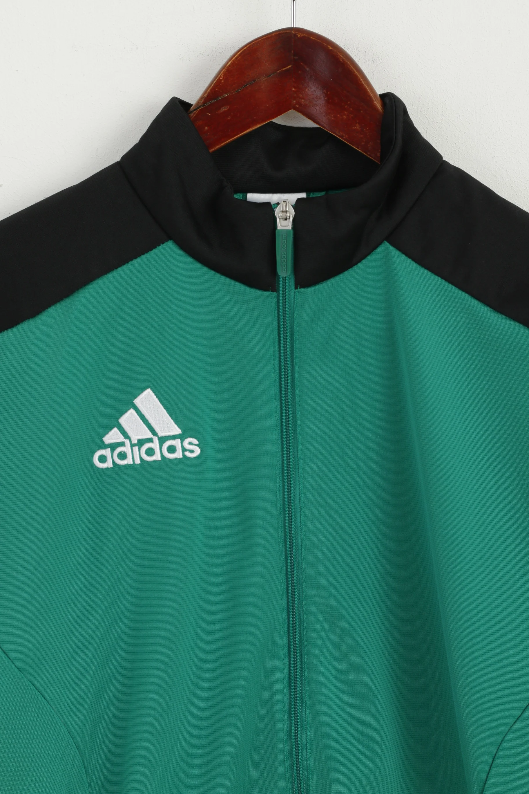 Adidas Men S Sweatshirt Green Shiny Slim Fit Full Zipper Classic Track Top - Image 2