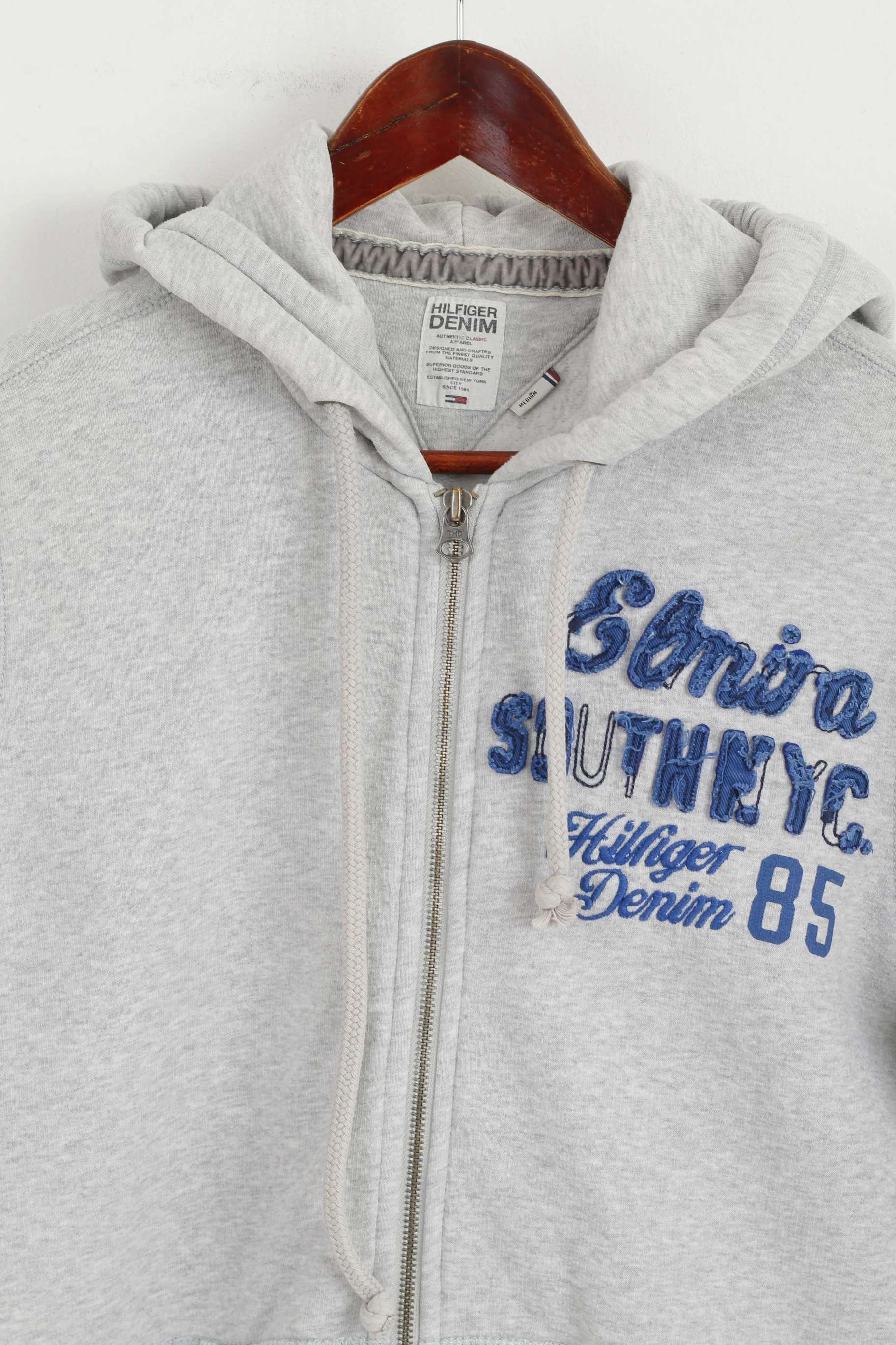 Hilfiger Denim Men M Sweatshirt Grey Cotton Hoodie Full Zipper - Image 2