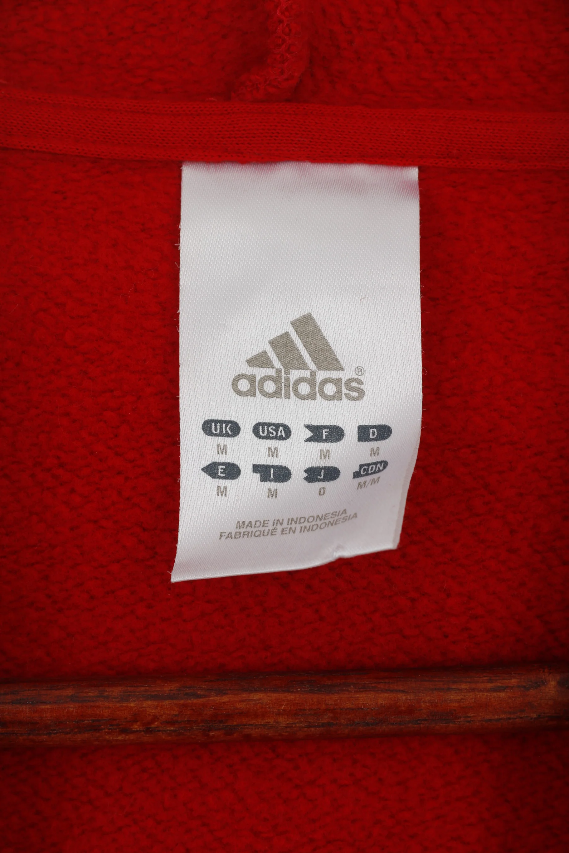 Adidas Women M Sweatshirt Red Cotton Kangaroo Pocket Hooded Oversize Sport Top - Image 4