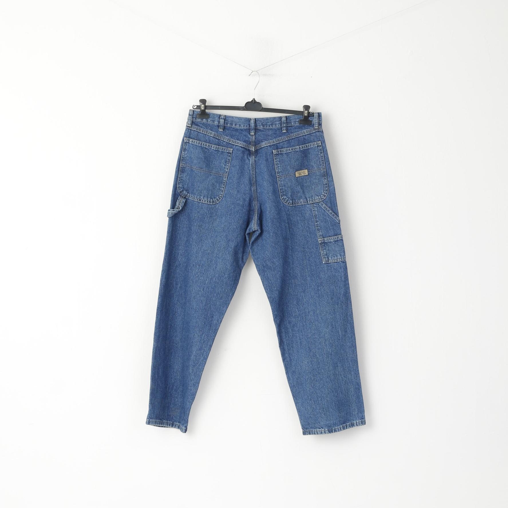 Wrangler Men 34 Jeans Trousers Navy Denim Cotton Vintage Retro Pants - Image 6