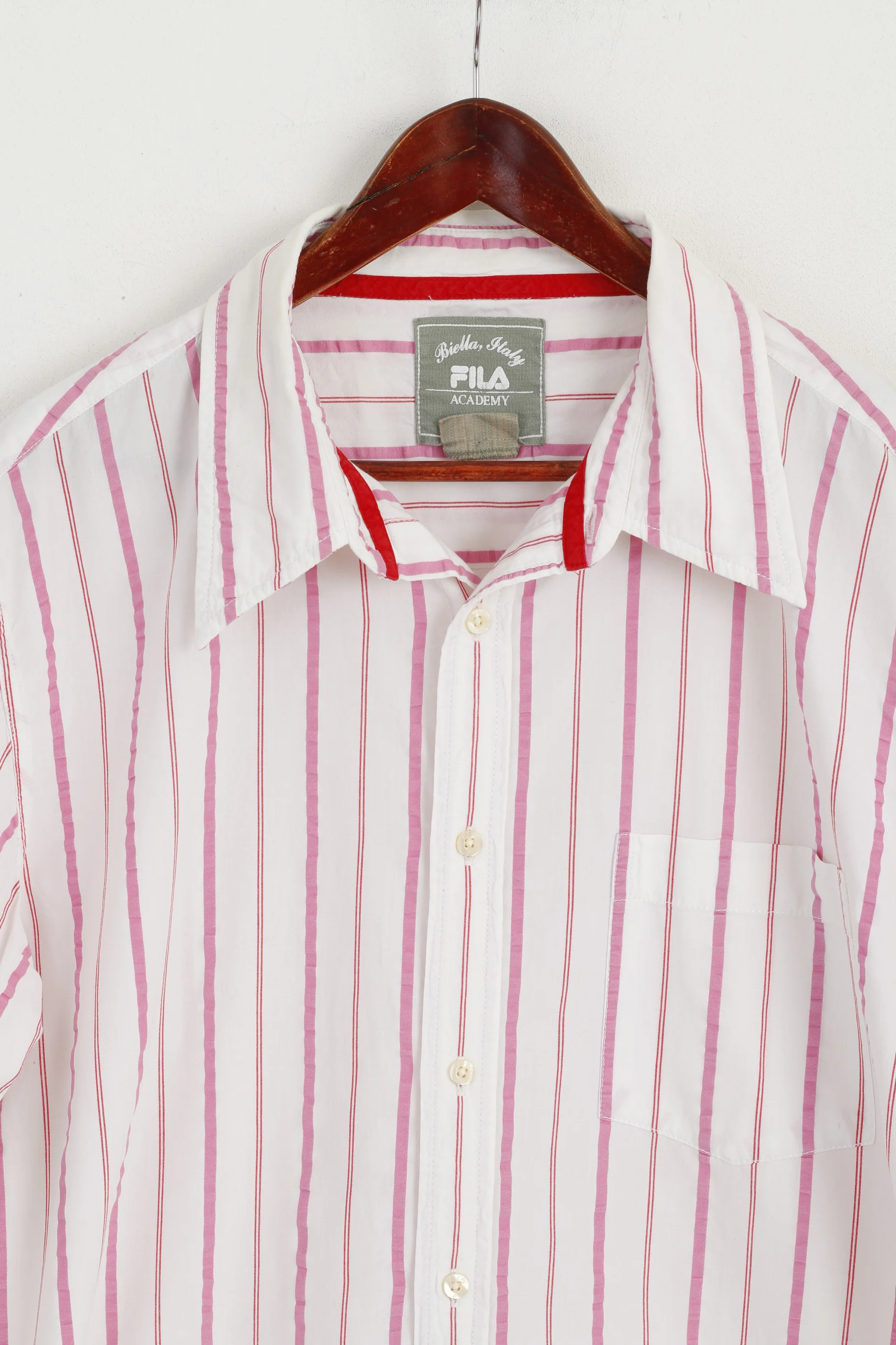 Fila Academy Men XL Casual Shirt White Pink Striped Biella Italy Cotton Top - Image 3