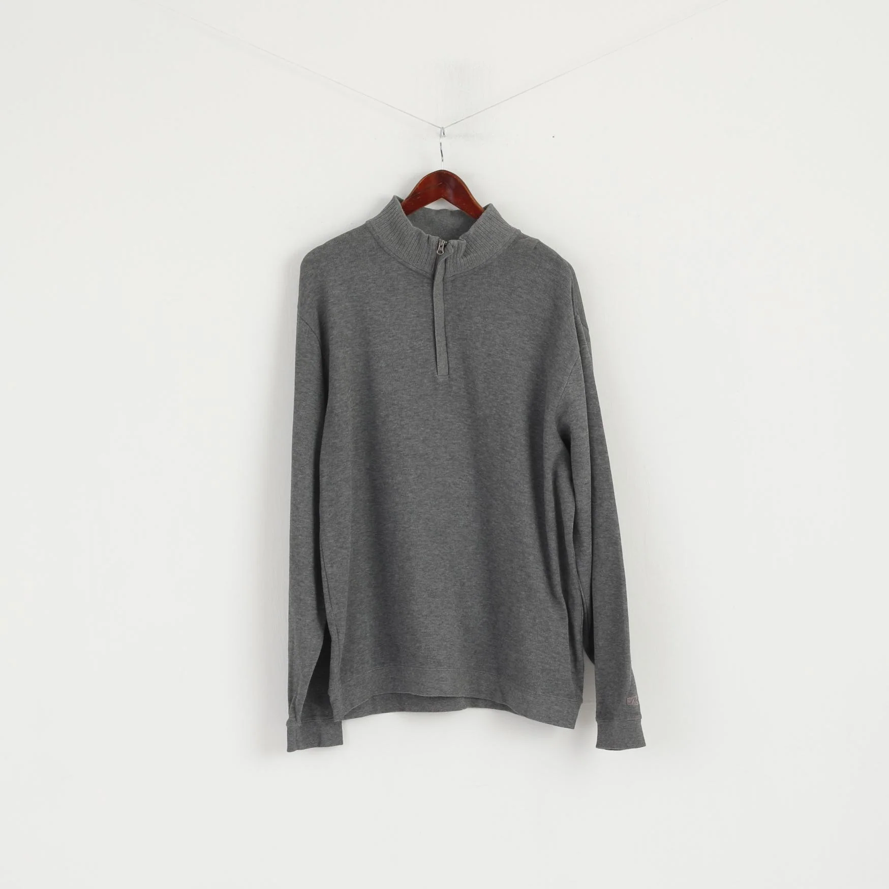 CUTTER & BUCK Men XL Jumper Grey Cotton Zip Neck Classic Sweater