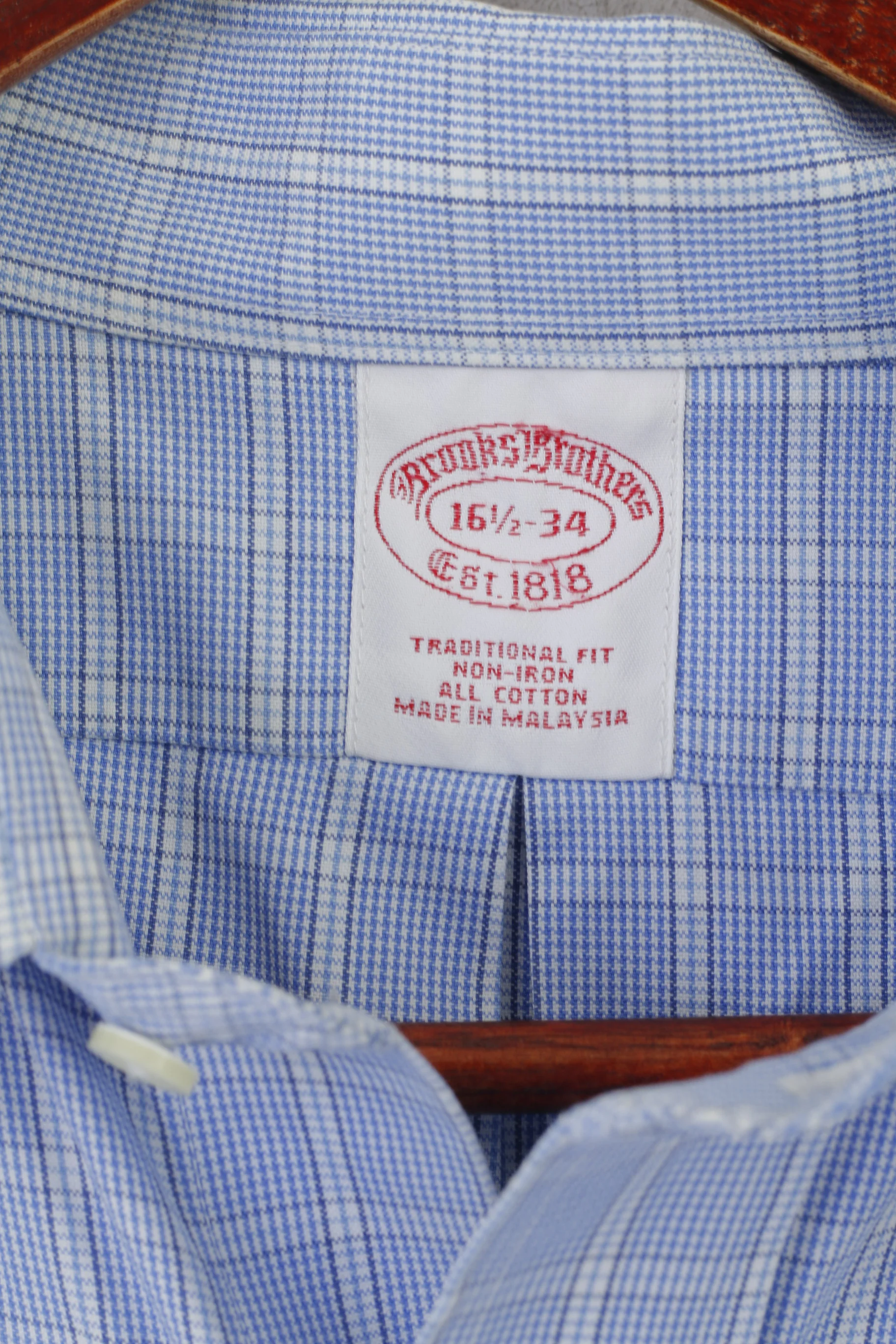 Brooks Brothers Men 16.5 34 XXL Casual Shirt Blue Check Cotton Non Iron Long Sleeve Top - Image 4