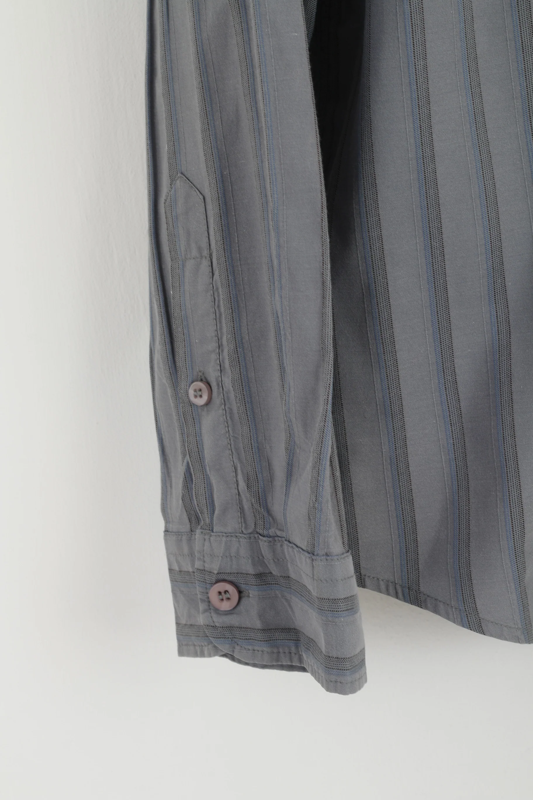Armani Jeans Men XL (L) Casual Shirt Grey Blue Striped Cotton Long Sleeve Top - Image 3