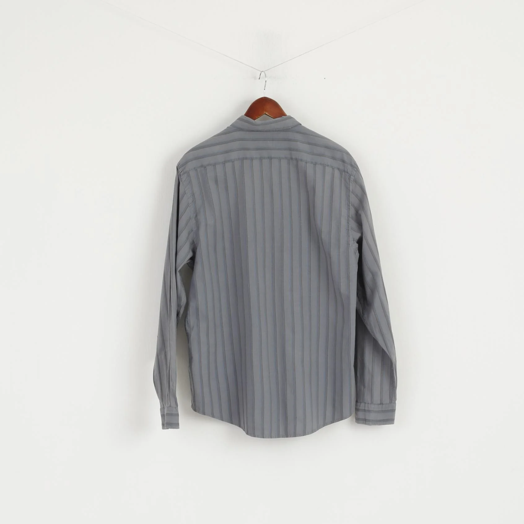 Armani Jeans Men XL (L) Casual Shirt Grey Blue Striped Cotton Long Sleeve Top - Image 6