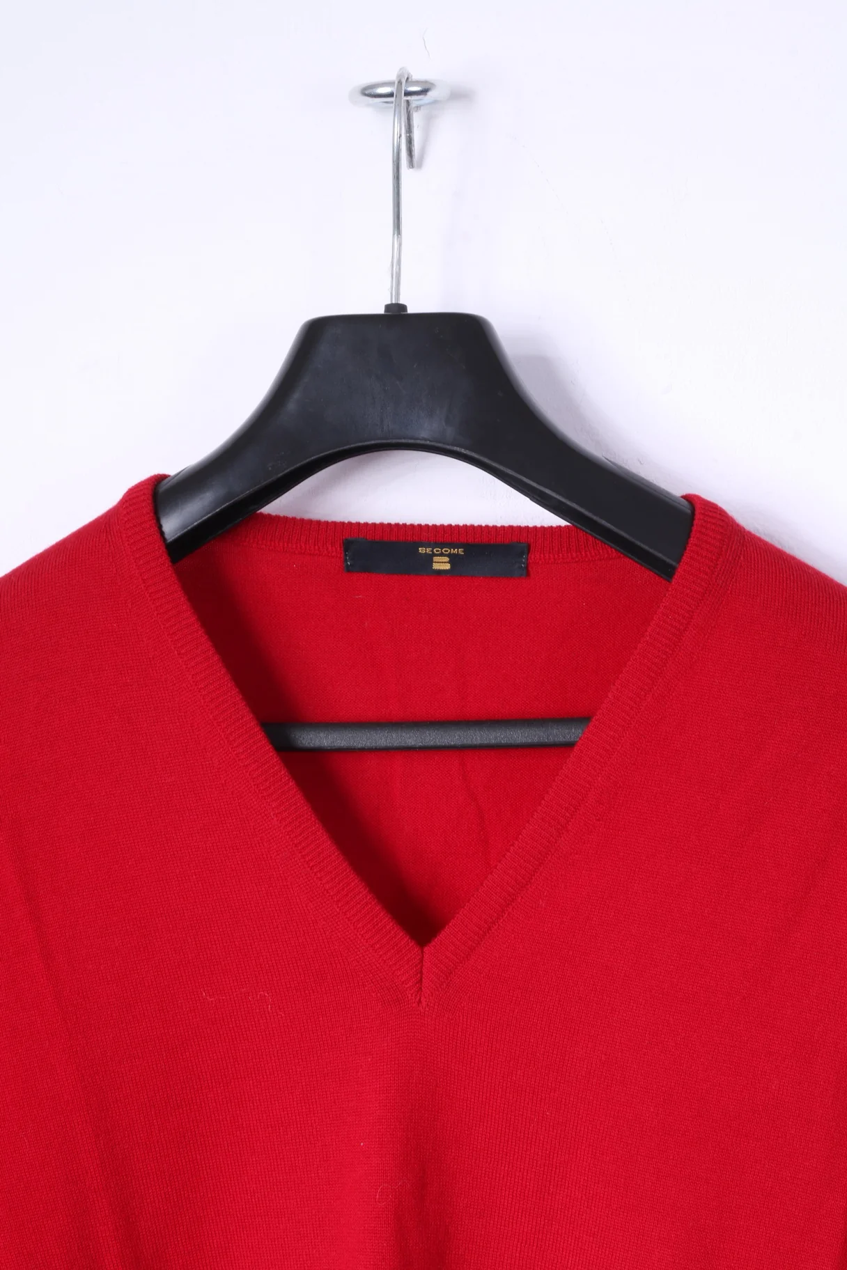 BECOME Mens L Jumper Red 100% Wool Soft V Neck Sweater Top - Image 2