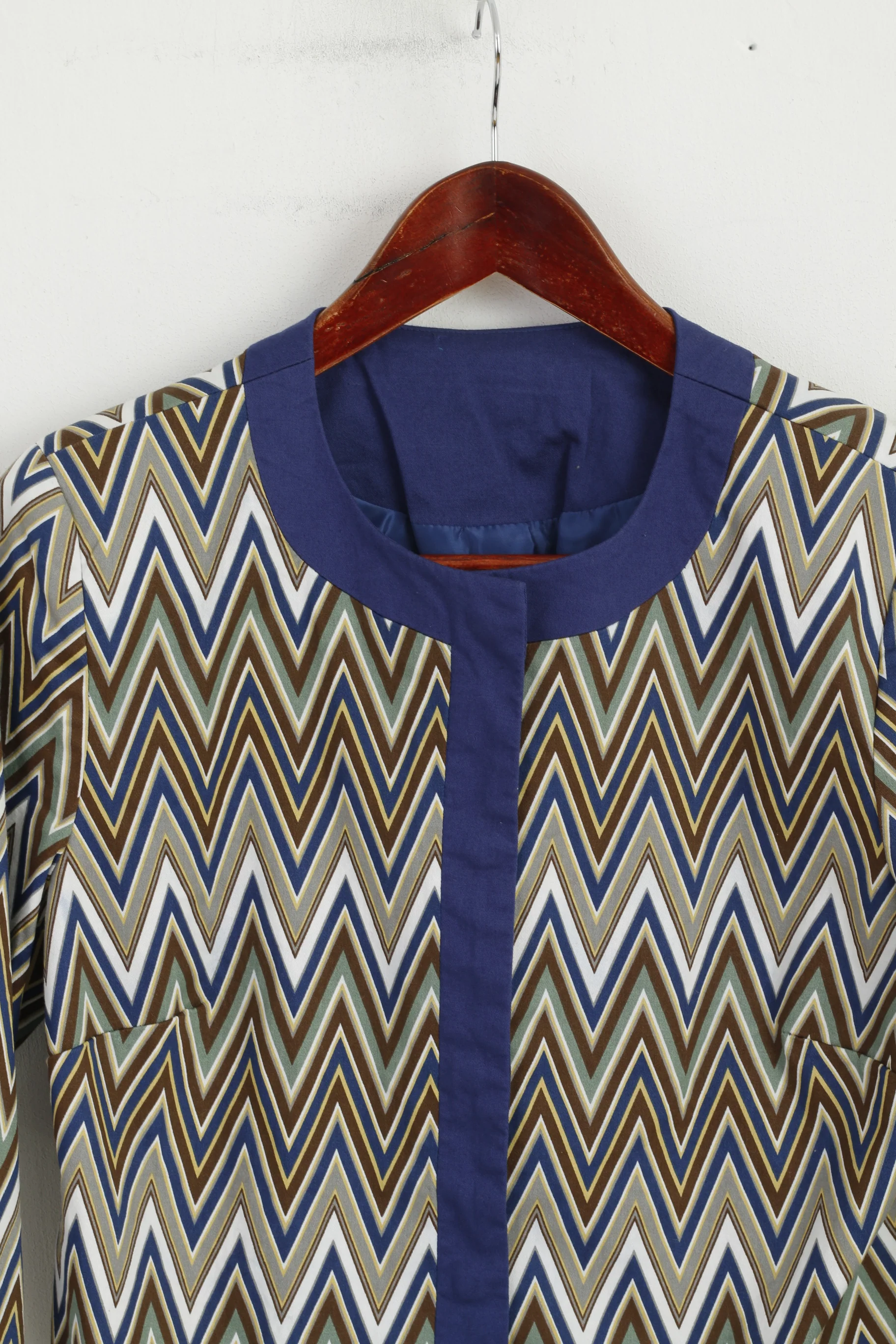Vintage Womens 12 38 Jacket Blue Aztec Print Cotton Snaps Casual Blazer Top - Image 2