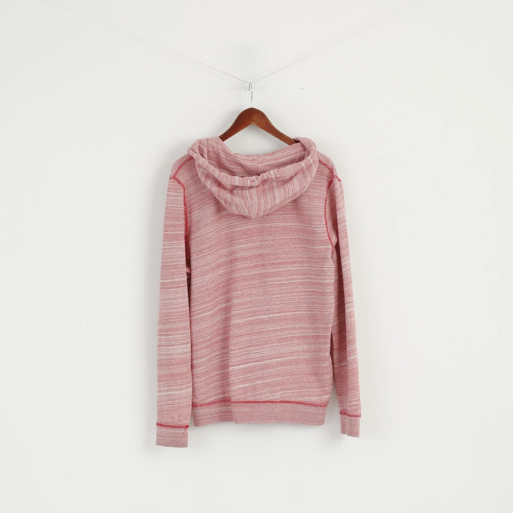 Hollister California Men L Sweatshirt Red Faded Cotton Full Zipper Hooded Top - Image 6