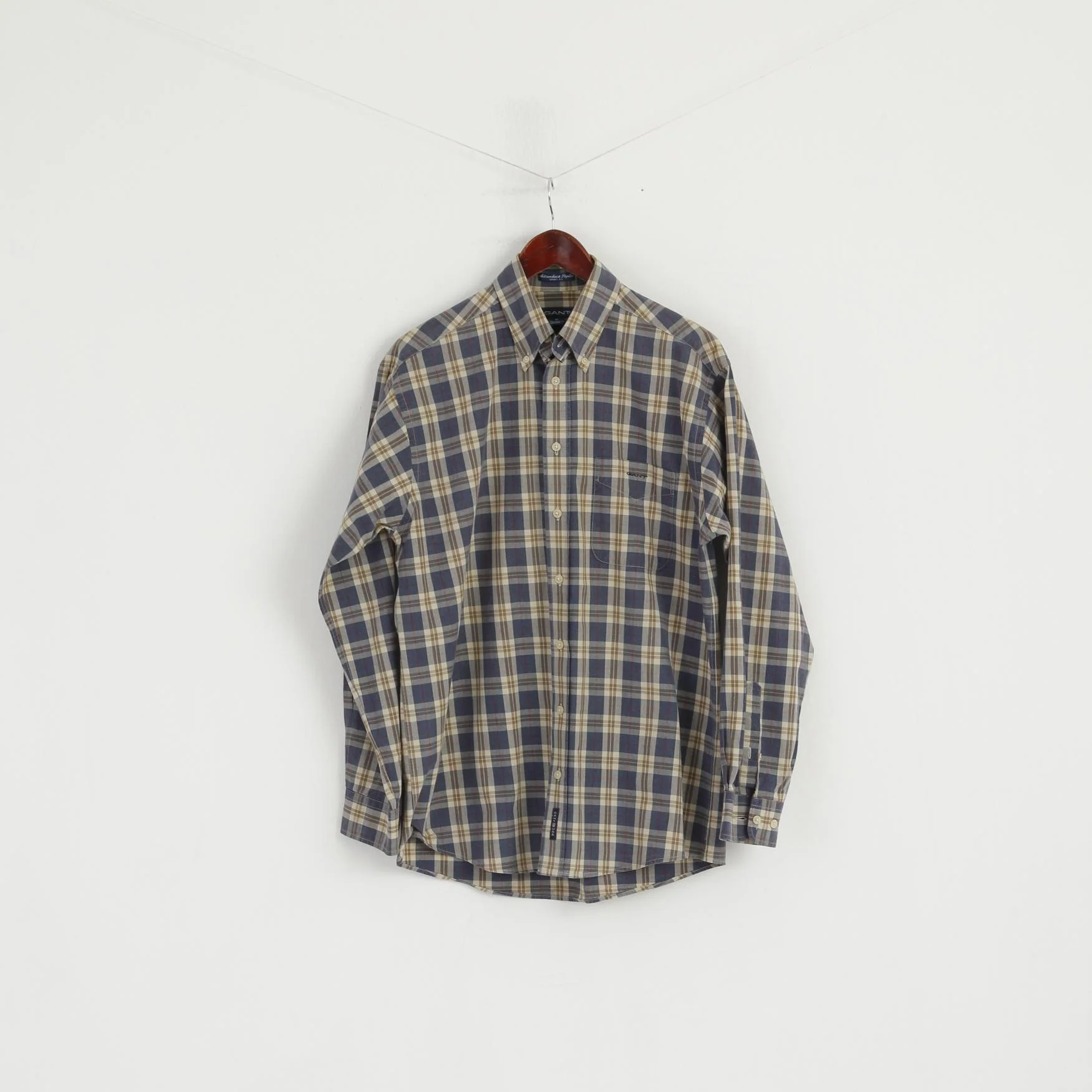 Gant Men M Casual Shirt Blue Check Sport Fit Adirondack Poplin Cotton Long Sleeve Top - Image 2