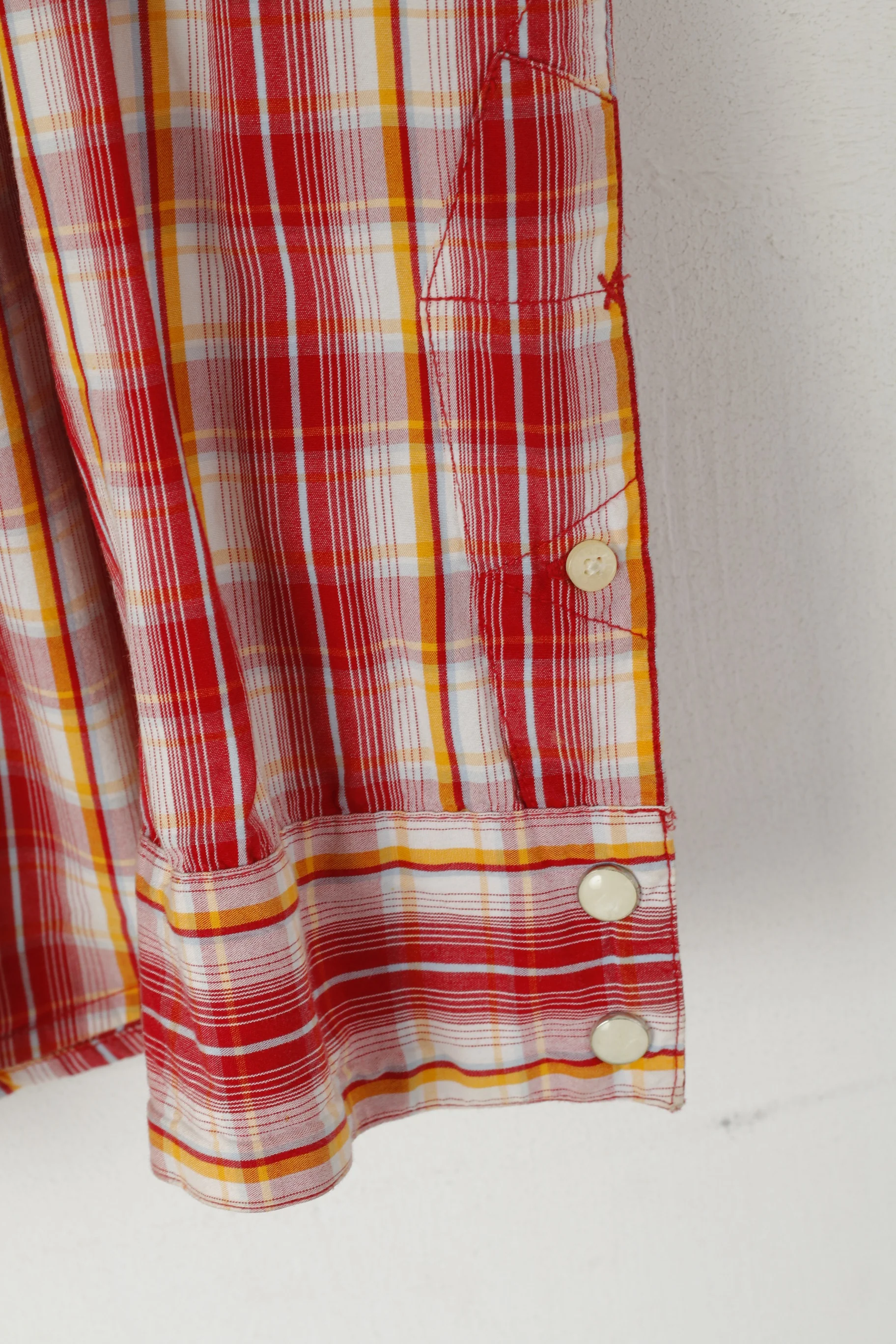 Lee Men XL Casual Shirt Red Cotton Check Popper Buttons Long Sleeve Bull Top - Image 3