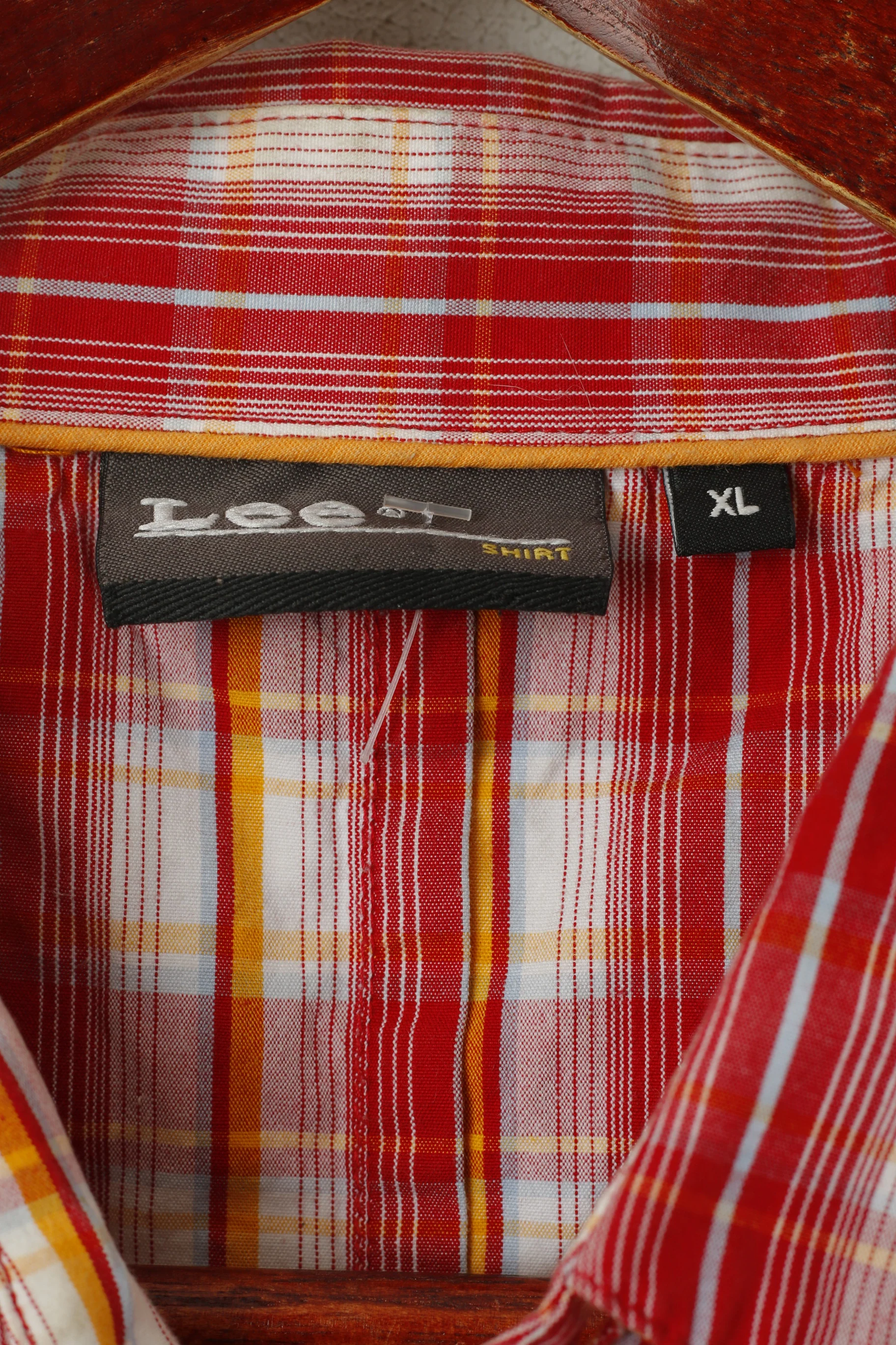Lee Men XL Casual Shirt Red Cotton Check Popper Buttons Long Sleeve Bull Top - Image 5