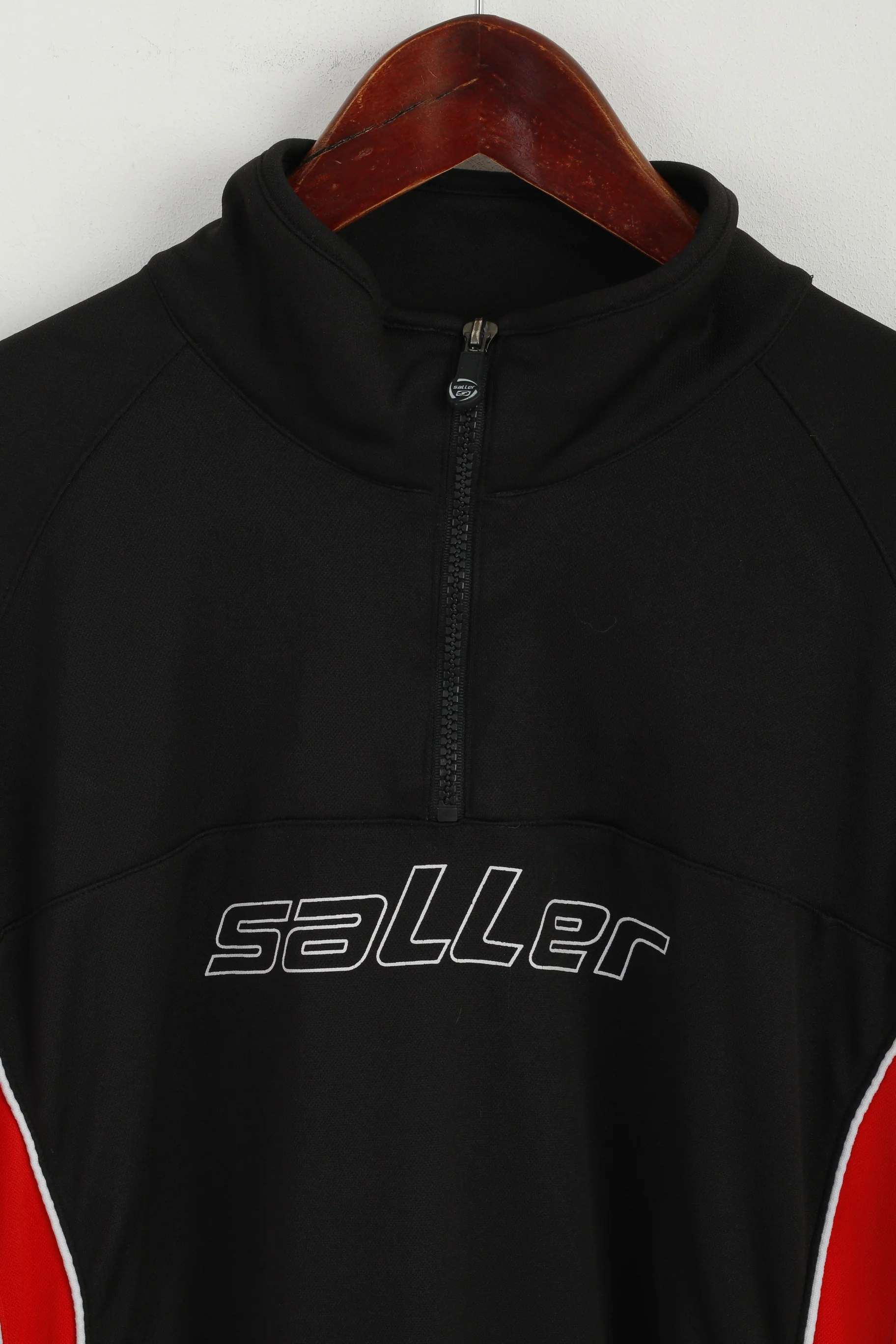 Saller Men M Sweatshirt Black Shiny Retro Zip Neck Sport Training Activewear Top - Image 2