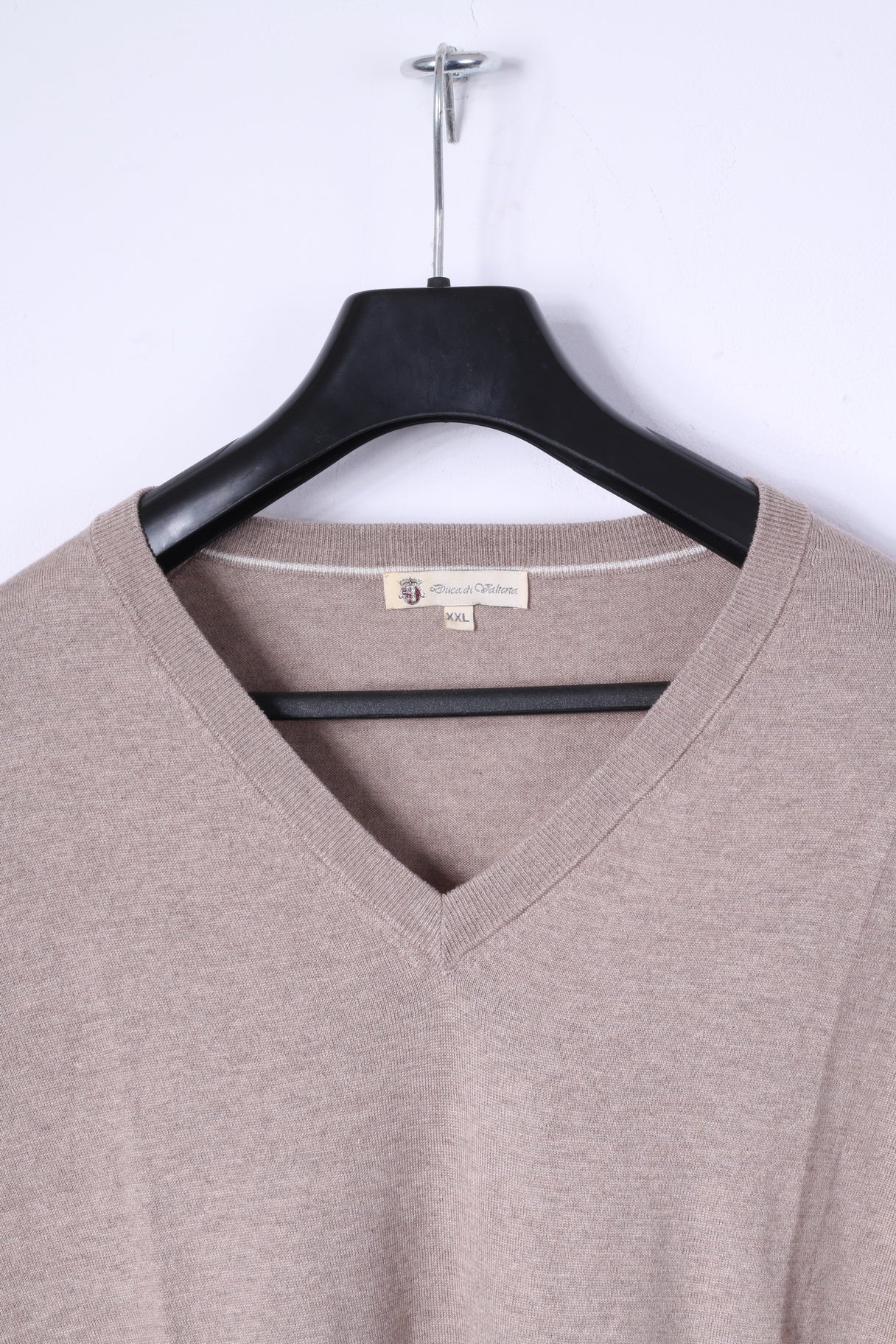 Duca Di Valtorta Mens XXL Jumper Beige Silk Cashmere Soft V Neck Sweater Italy - Image 2