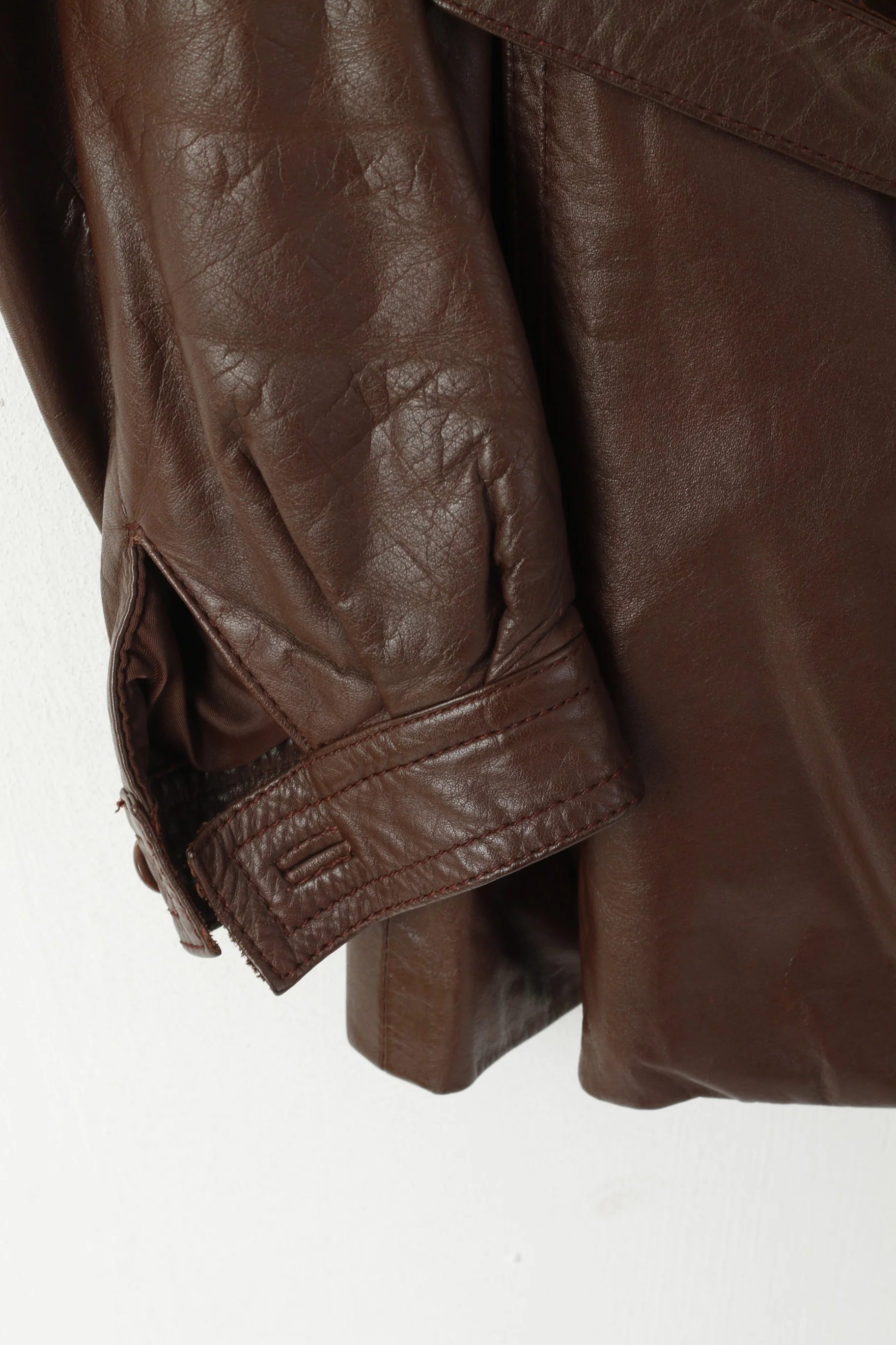 Ericson of Sweden Women 38 S Jacket Brown Leather Shiny Vintage Belted Single Breasted Top - Image 3