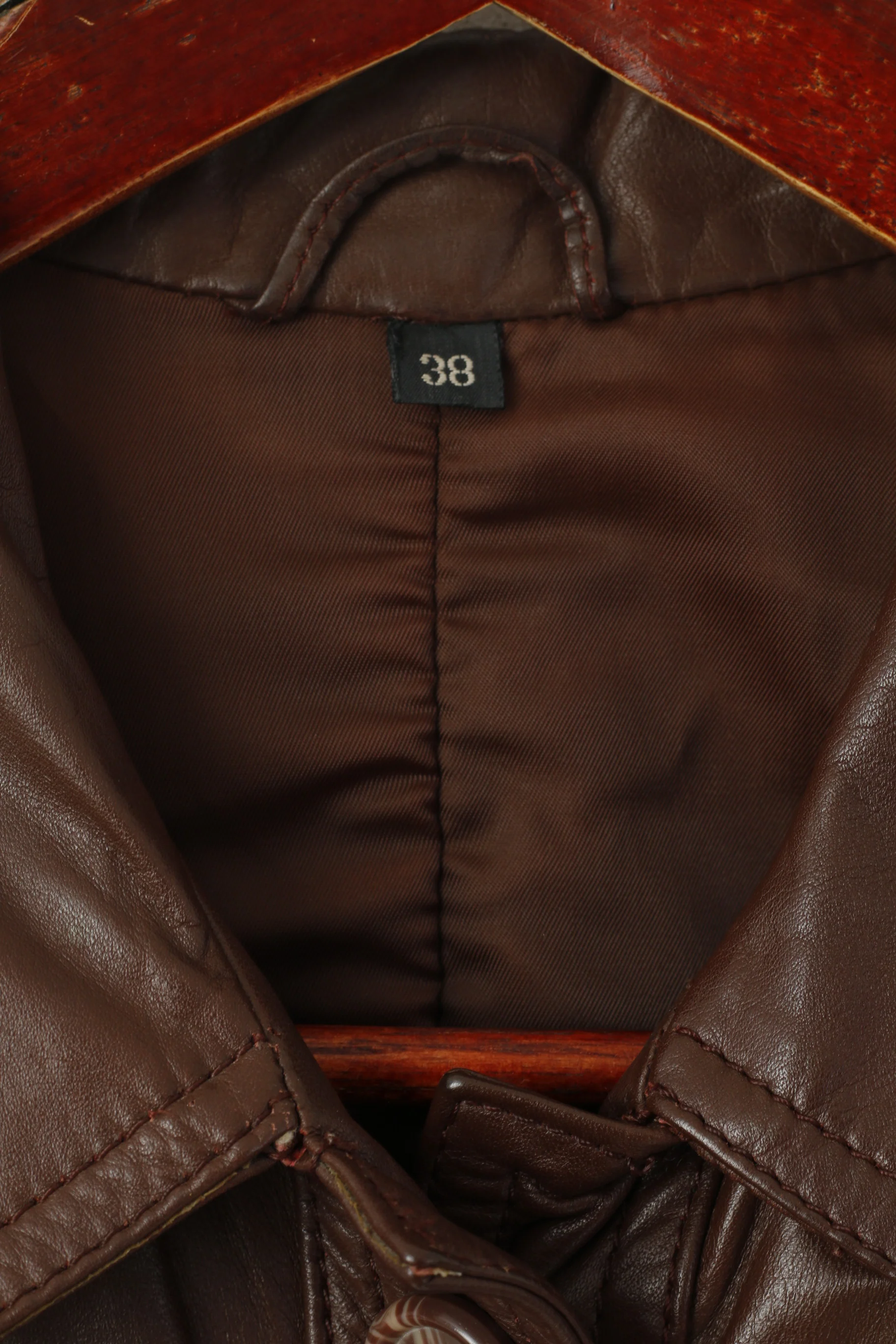 Ericson of Sweden Women 38 S Jacket Brown Leather Shiny Vintage Belted Single Breasted Top - Image 5