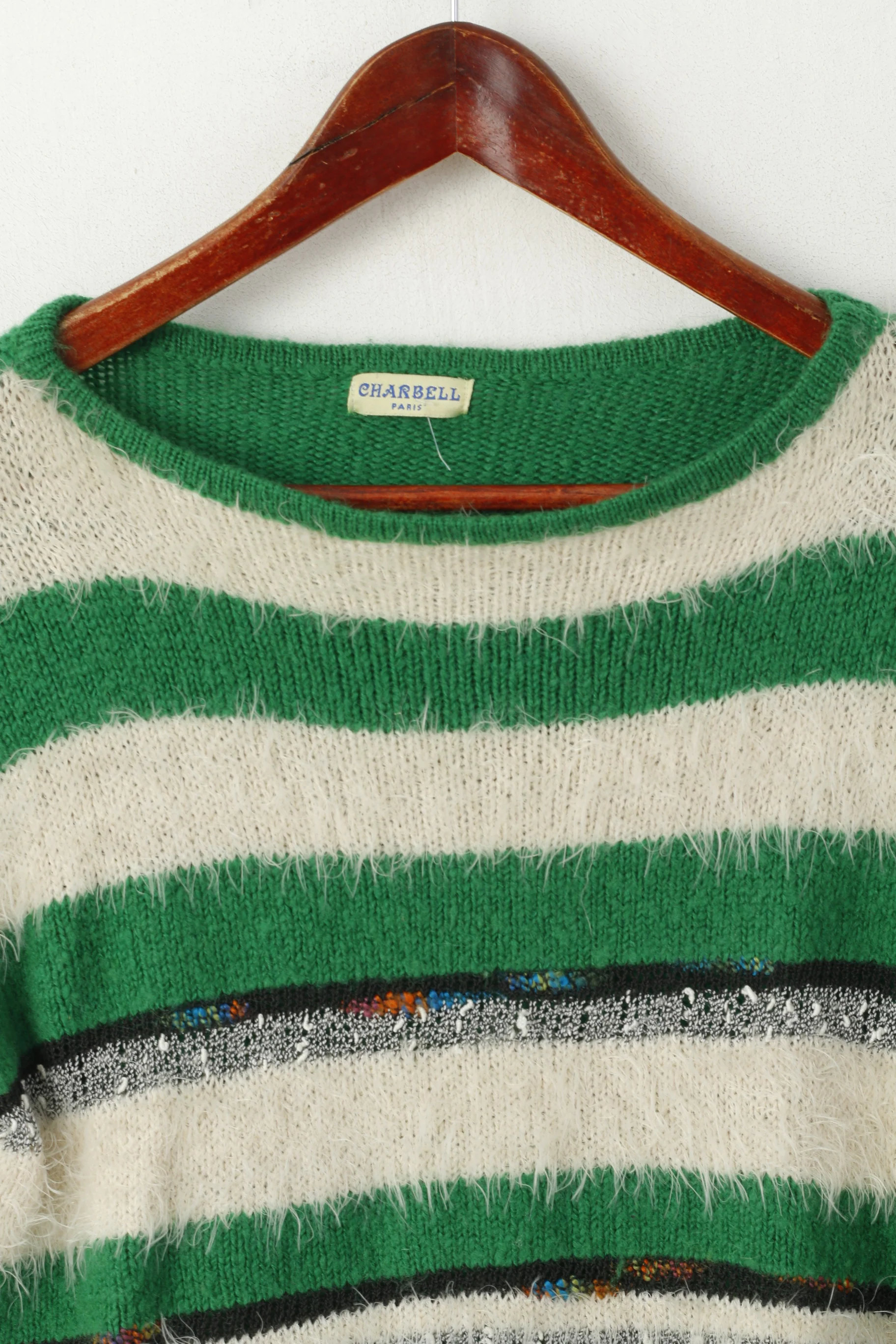Charbell Paris Women S Furry Jumper Green Vintage Fluffy Cropped Sweater - Image 2